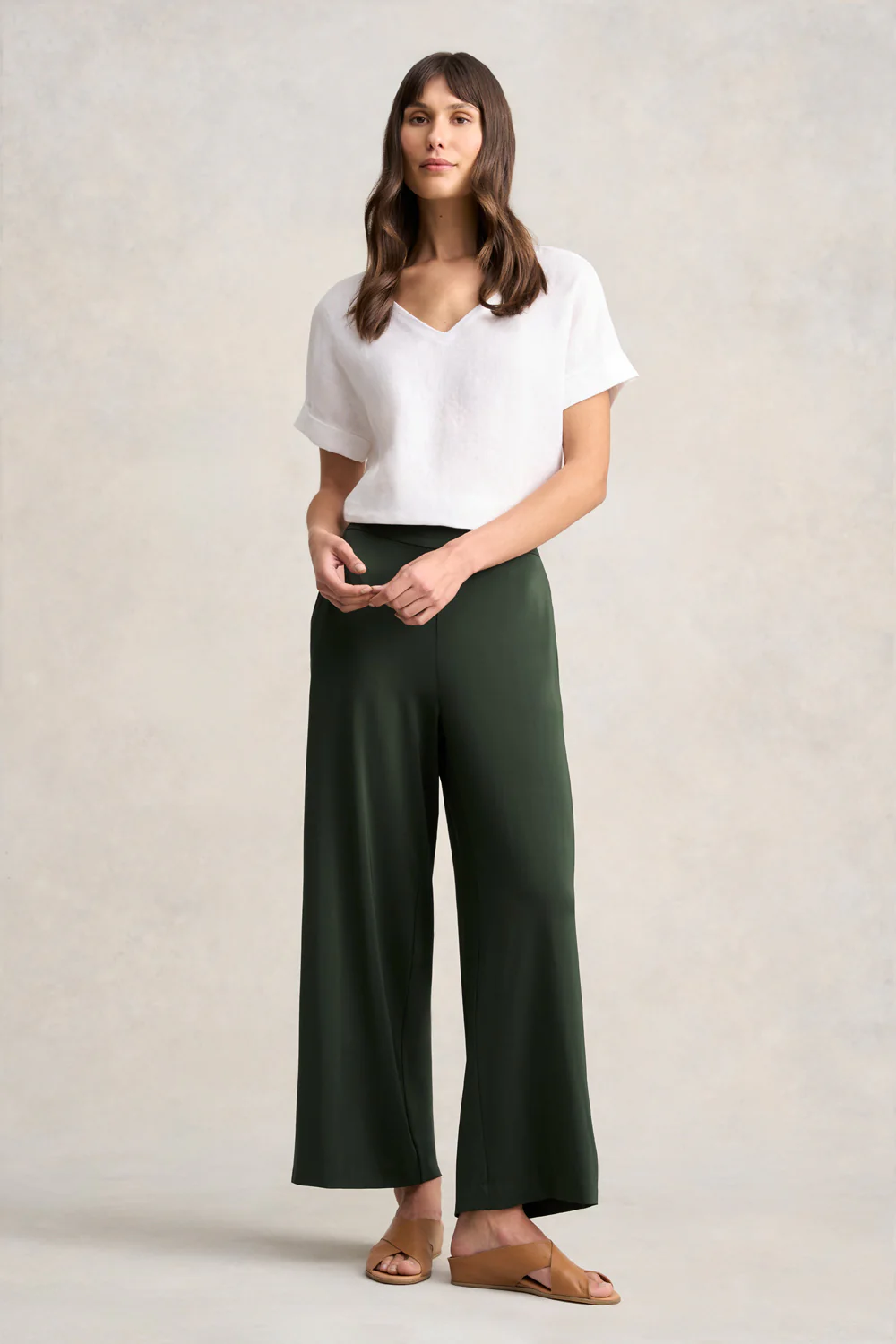High Twist Palazzo Pant - Dark Khaki - Skullriy