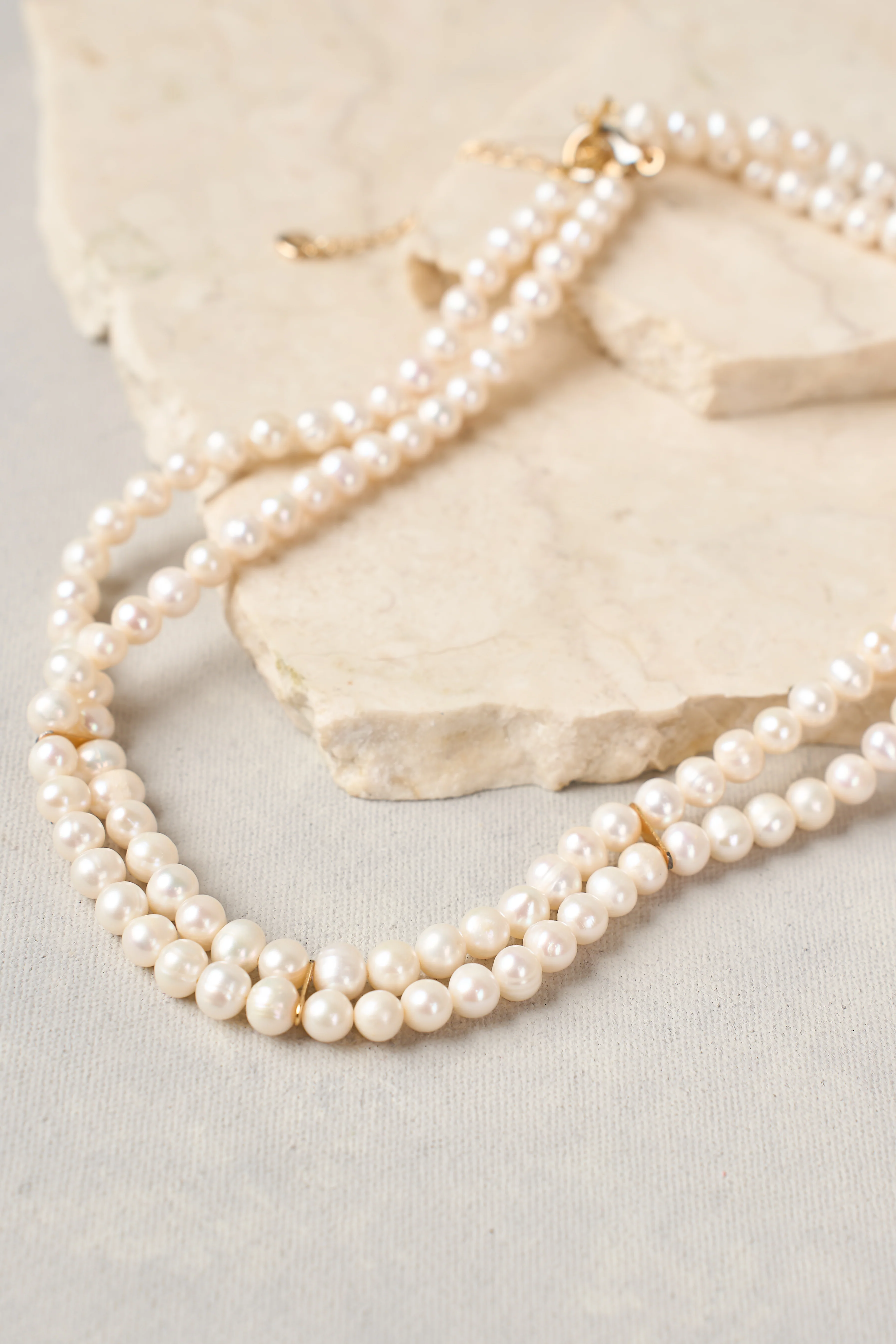 Double Row Pearl Necklace - White - Skullriy