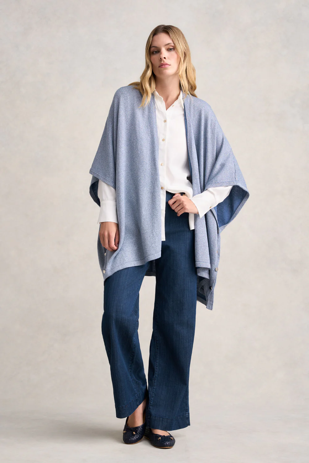 Silver Blue Merino Poncho - Blue Multi - Skullriy