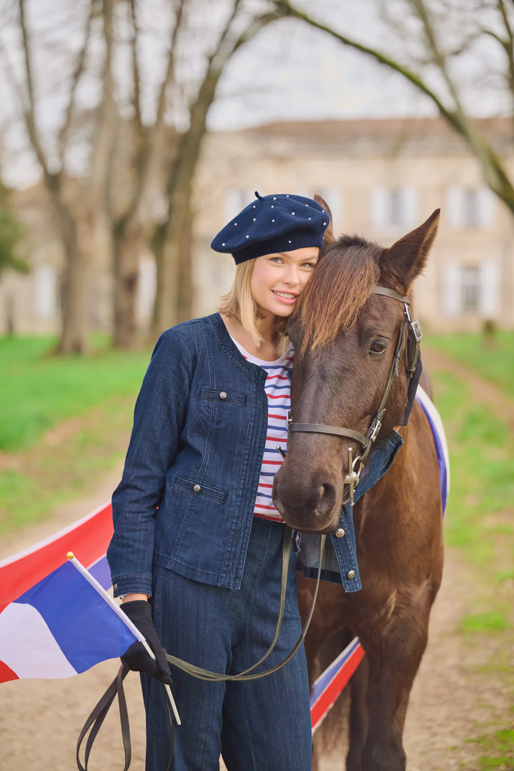 Stitch Detail Denim Jacket - Mid Blue Denim - Skullriy