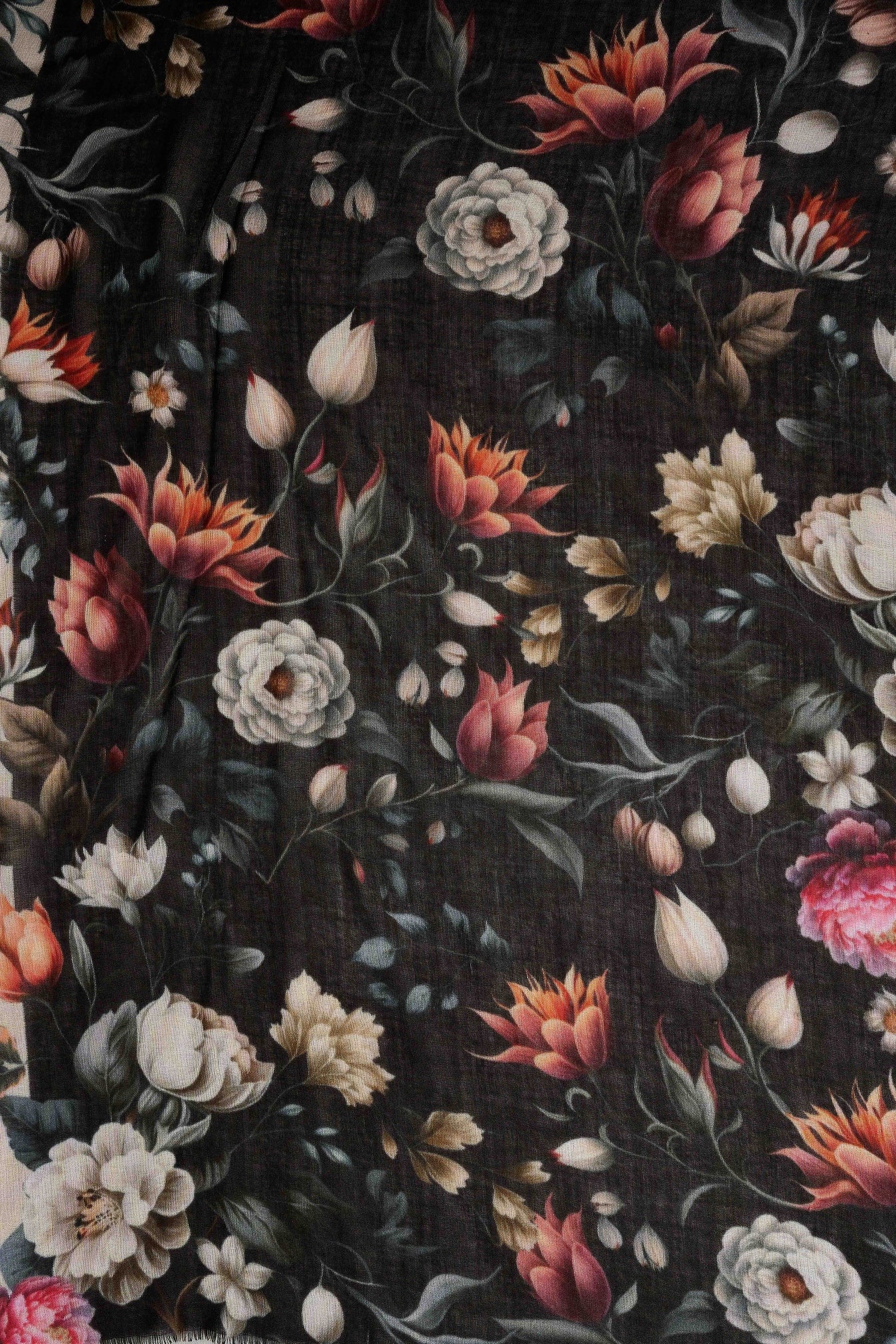 Noir Bloom Silk Scarf - Multicolour - Skullriy