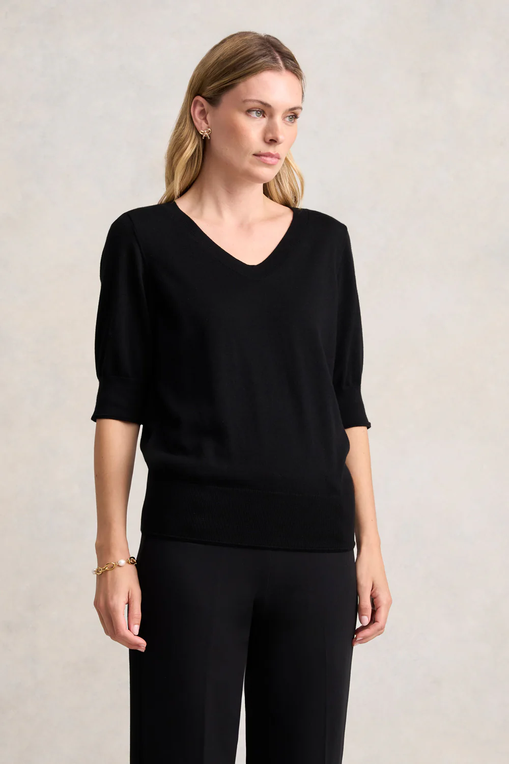 Half Sleeve Wool Knit - Black - Skullriy