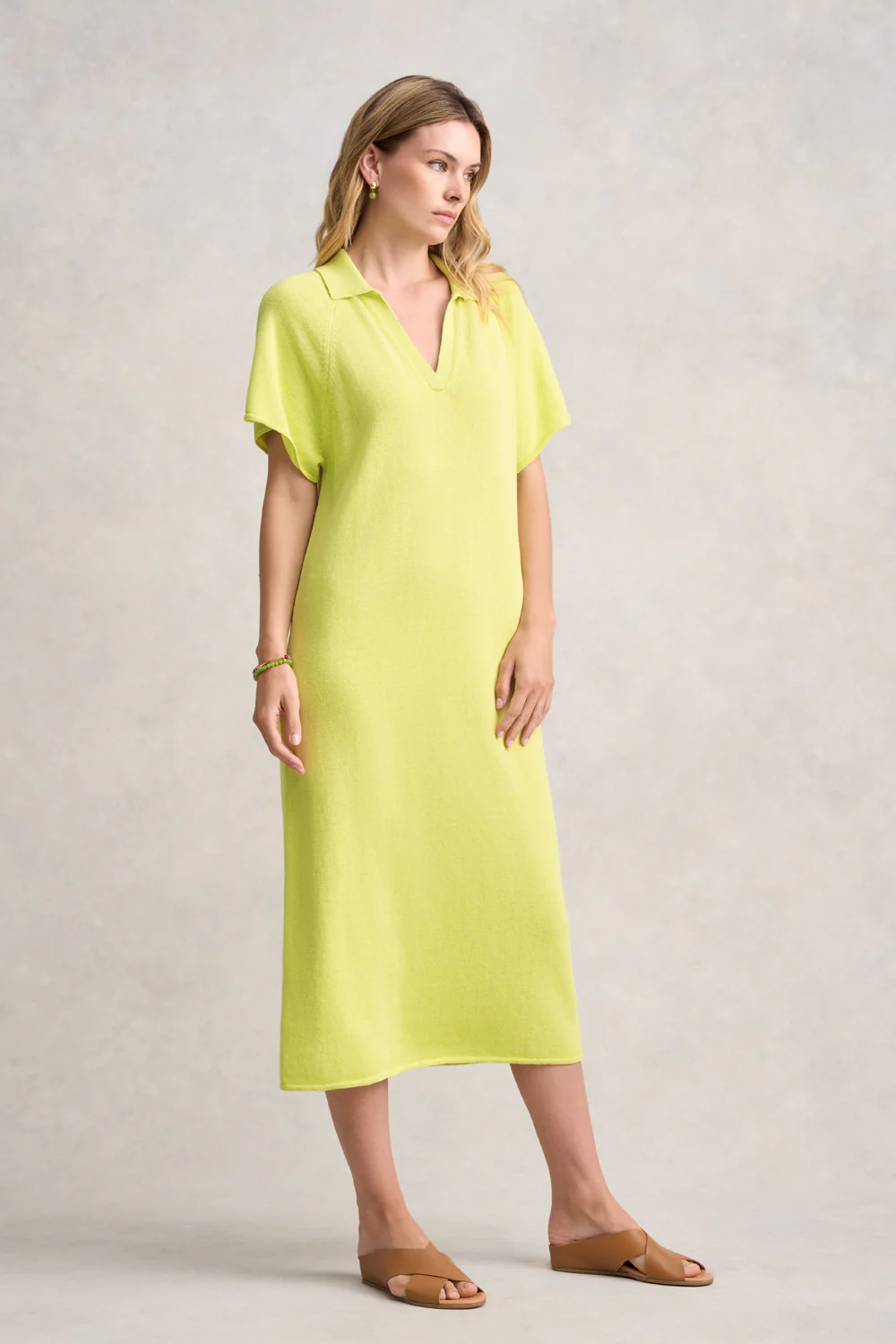 Linen Cotton Knit Dress - Bright Lime - Skullriy
