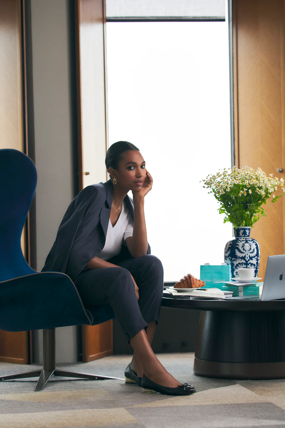 Tab Detail Linen Pant - Charcoal Pinstripe - Skullriy