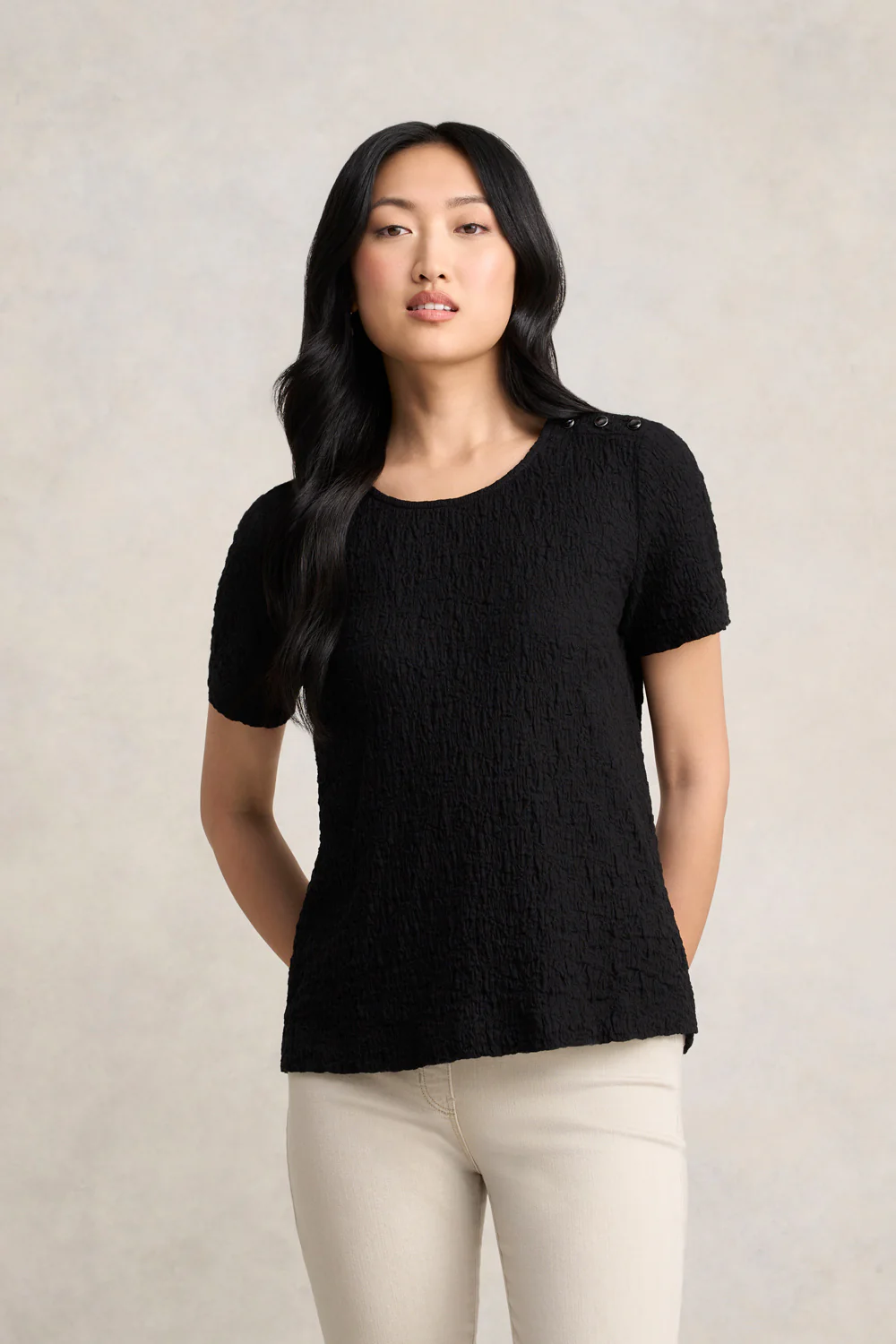 Crinkle Cotton T-Shirt - Black - Skullriy