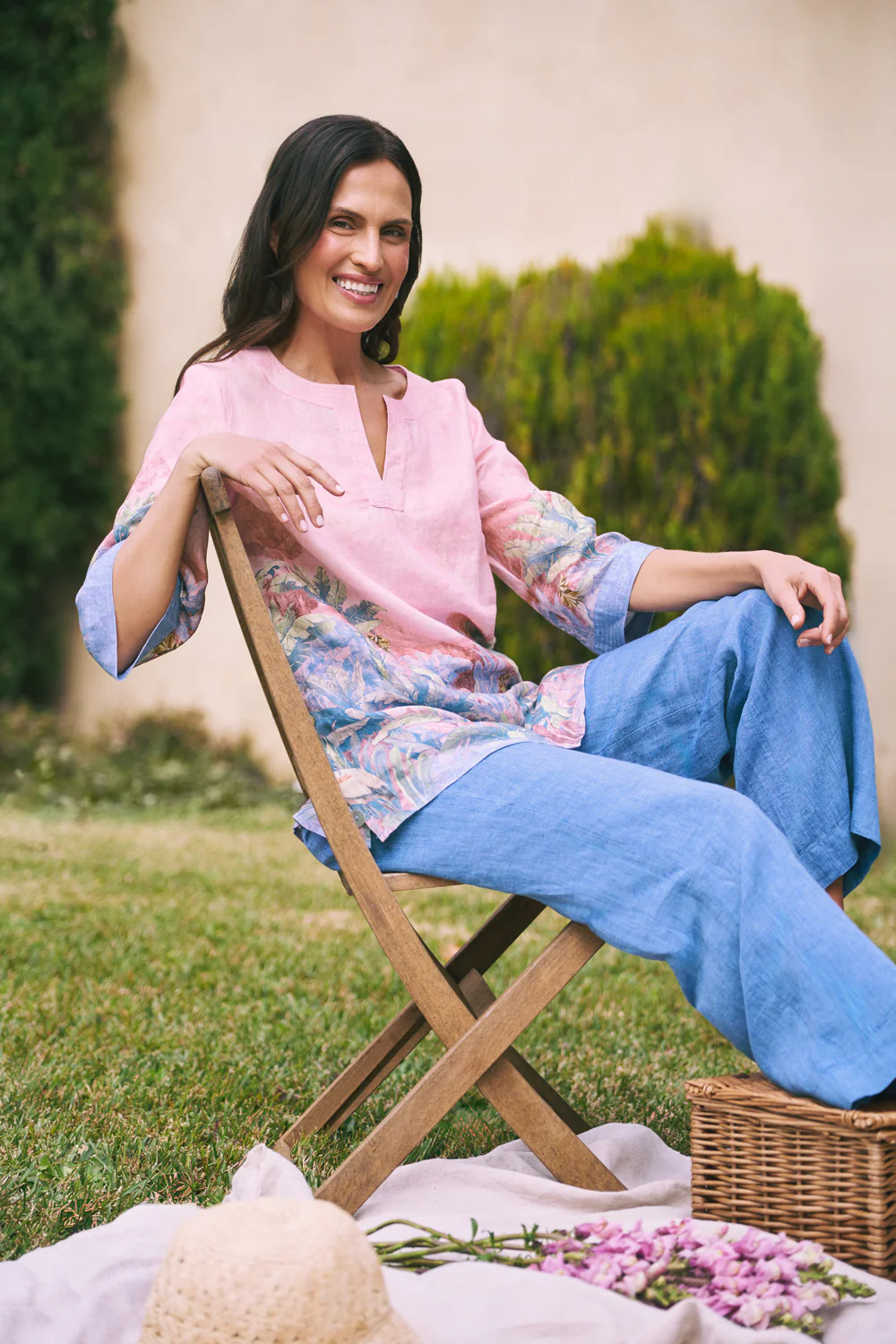 Printed Linen Tunic  C Sunset Palms Print - Skullriy