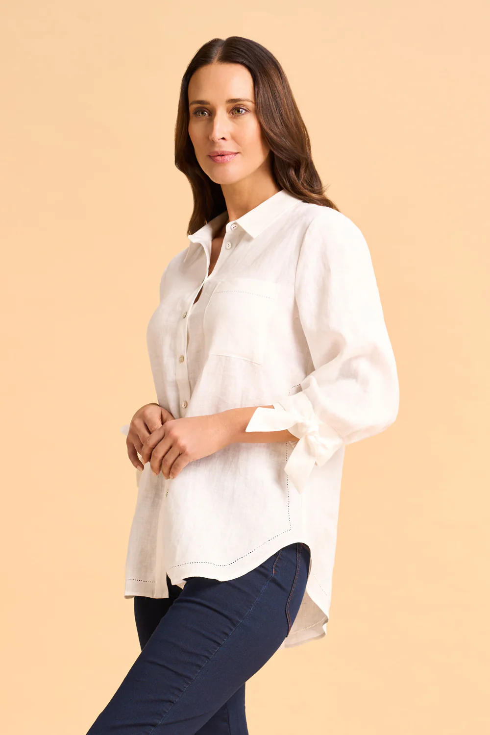 Tie Sleeve Linen Shirt - White - Skullriy