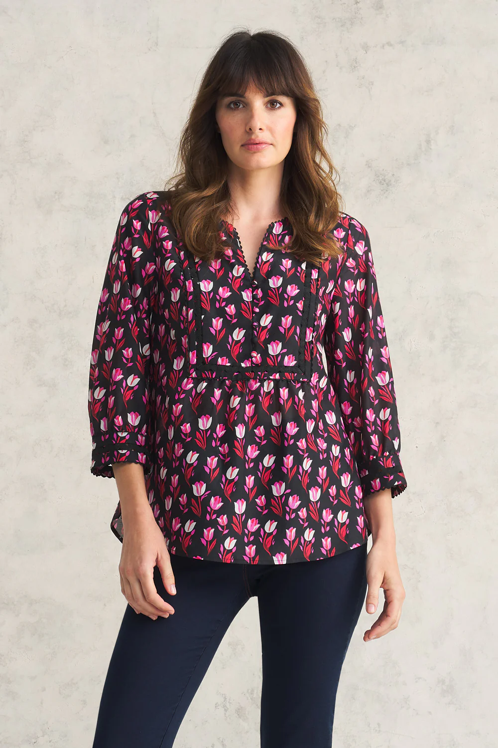 Cotton Silk Blouse - Tulips Print - Skullriy