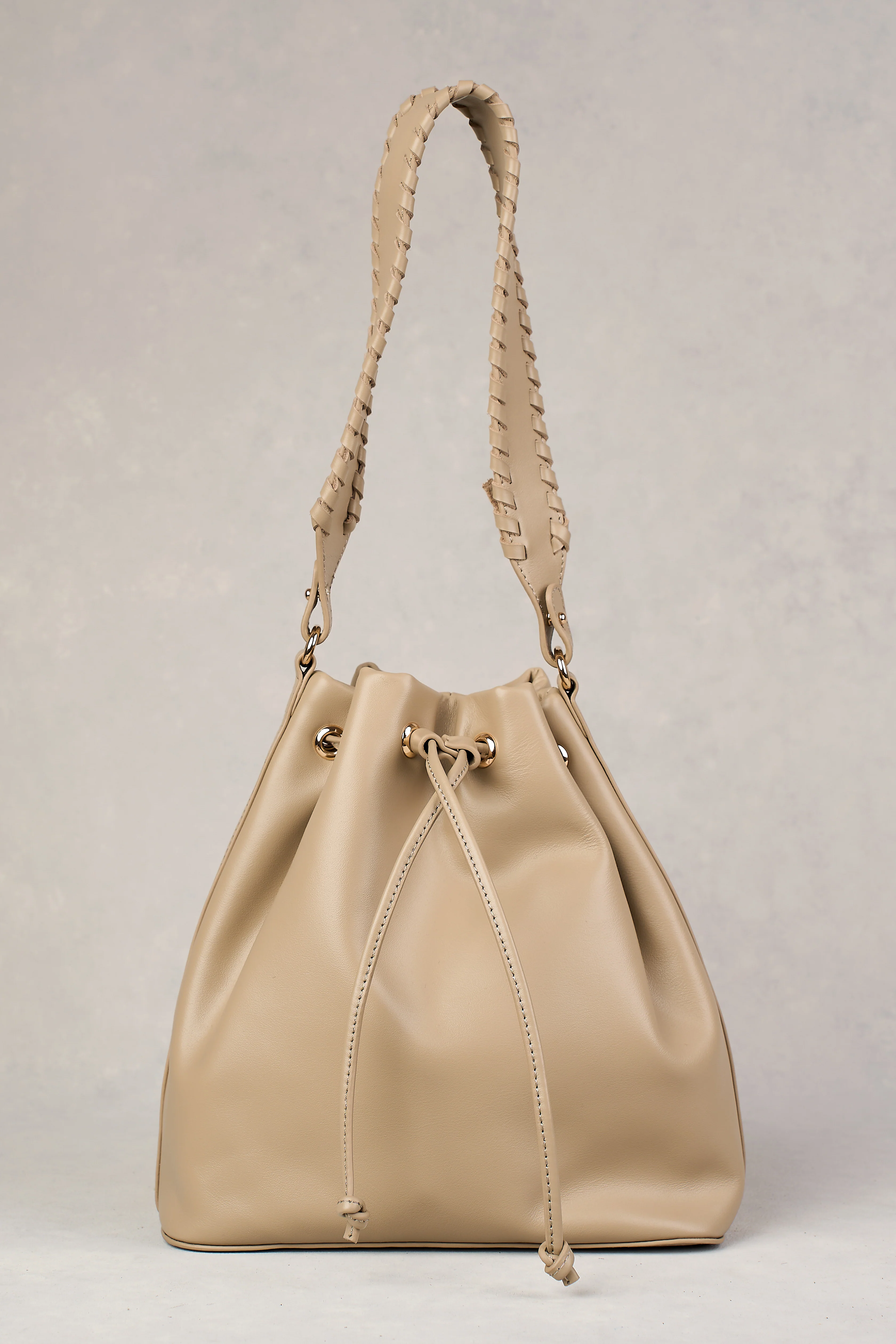 Leila Drawstring Bucket Bag - Stone - Skullriy