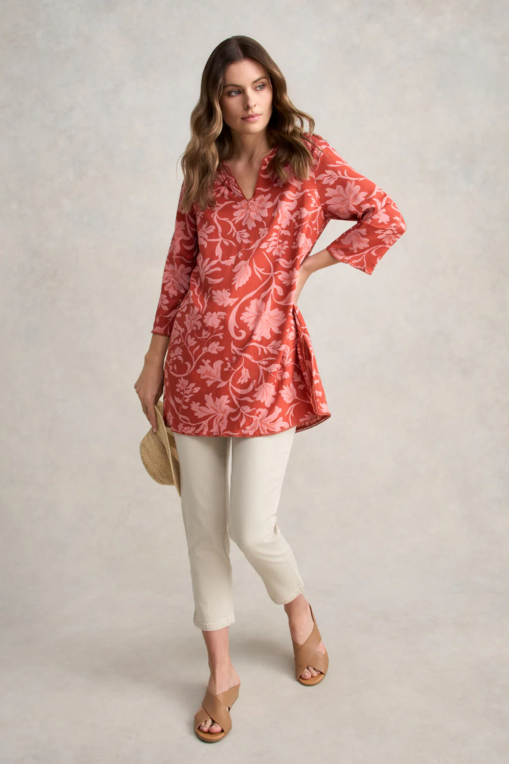 Trim Detail Kaftan  C Rosewood Print - Skullriy