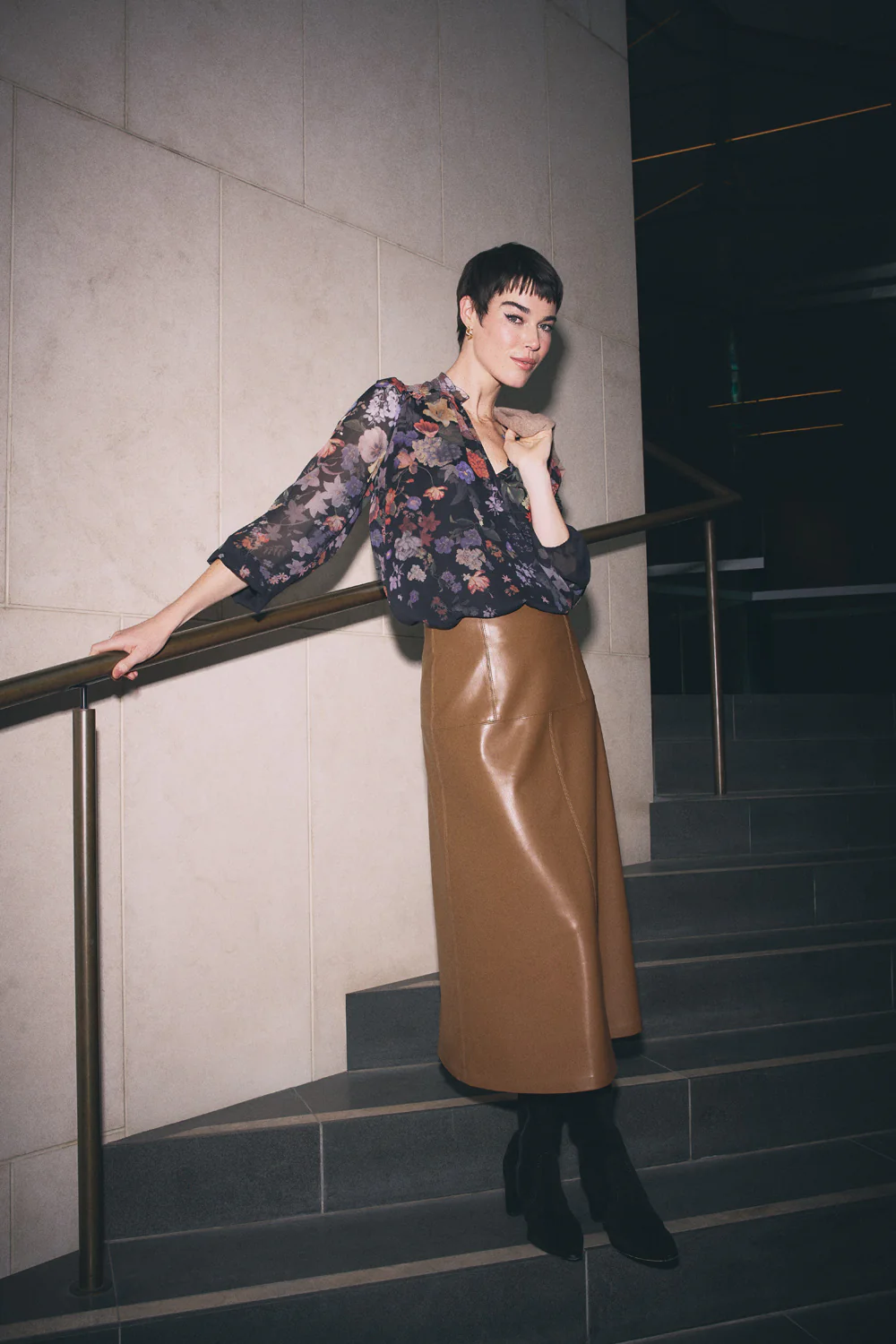 Viscose Georgette Printed Blouse - Midnight Floral - Skullriy