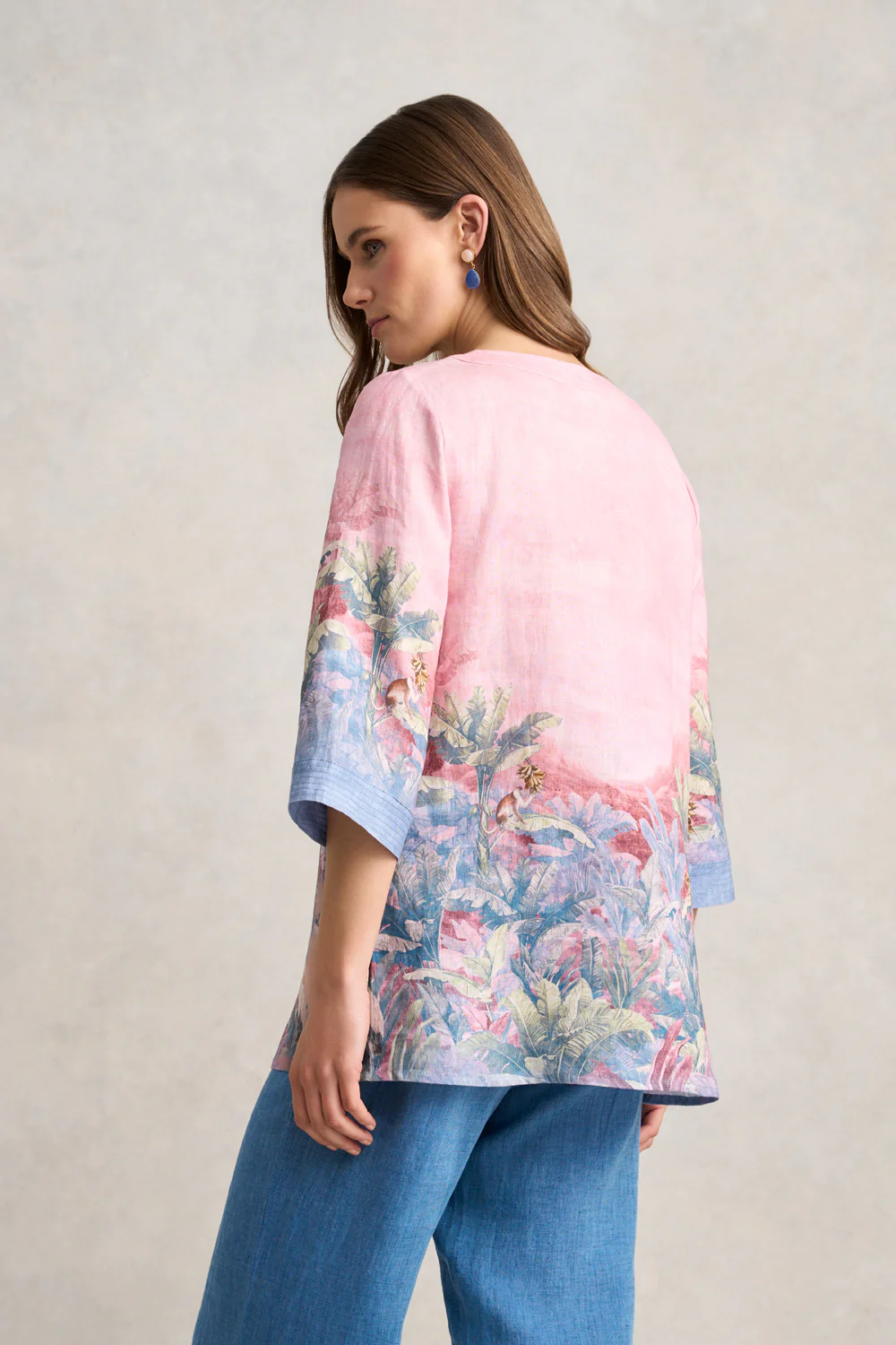 Printed Linen Tunic  C Sunset Palms Print - Skullriy
