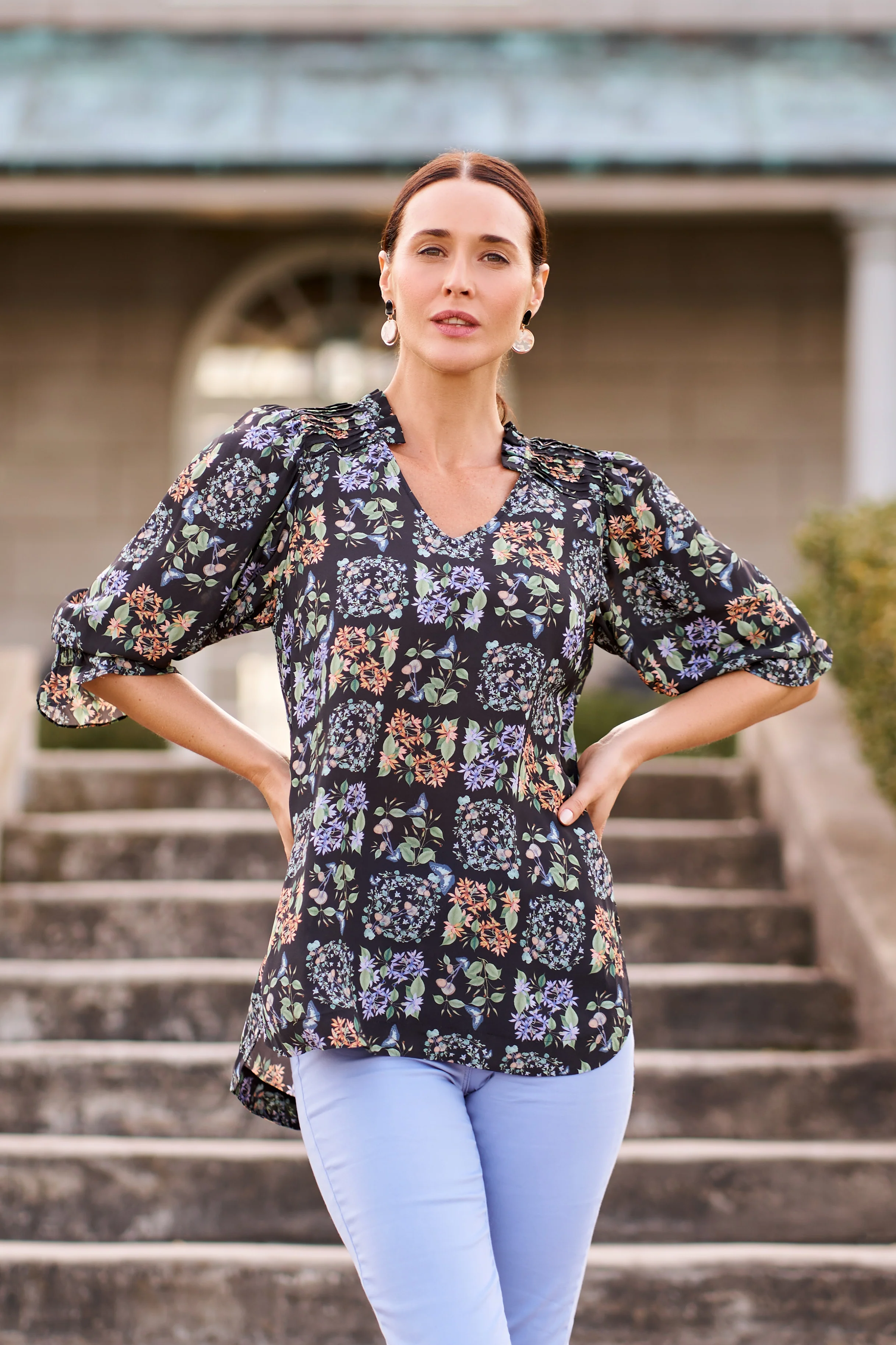 Printed Frill Detail Tunic - Butterfly Garden - Skullriy
