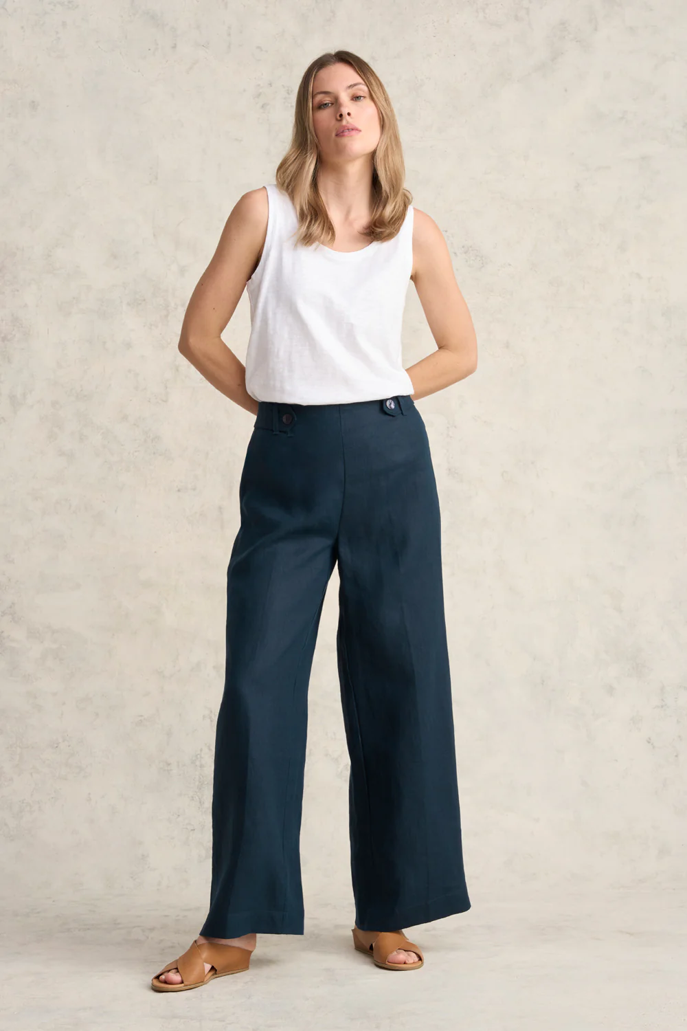 Full Length Waist Tab Linen Pant - Ink - Skullriy