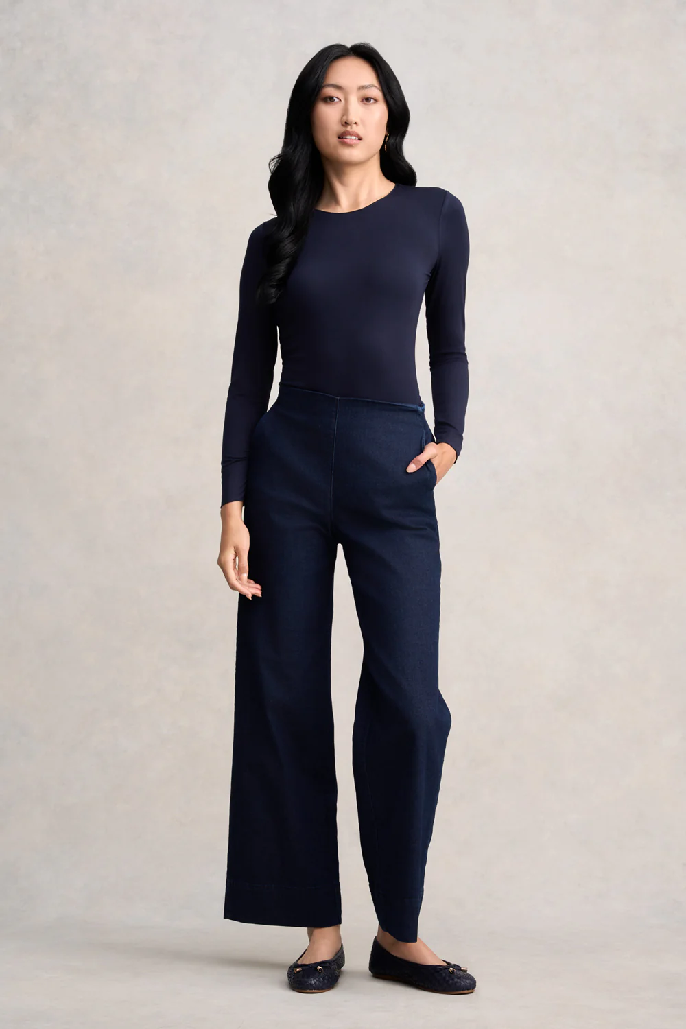 Wide Leg Tailored Jeans - Dark Denim - Skullriy