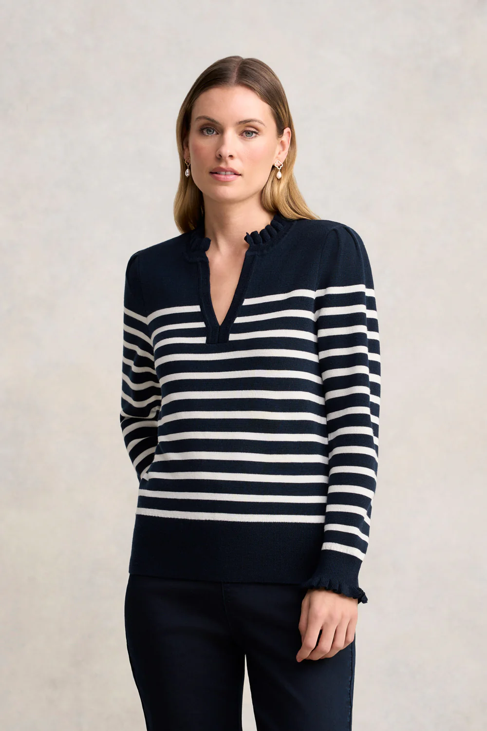 Stripe Wool Jumper - Cream & Ink Stripe - Skullriy