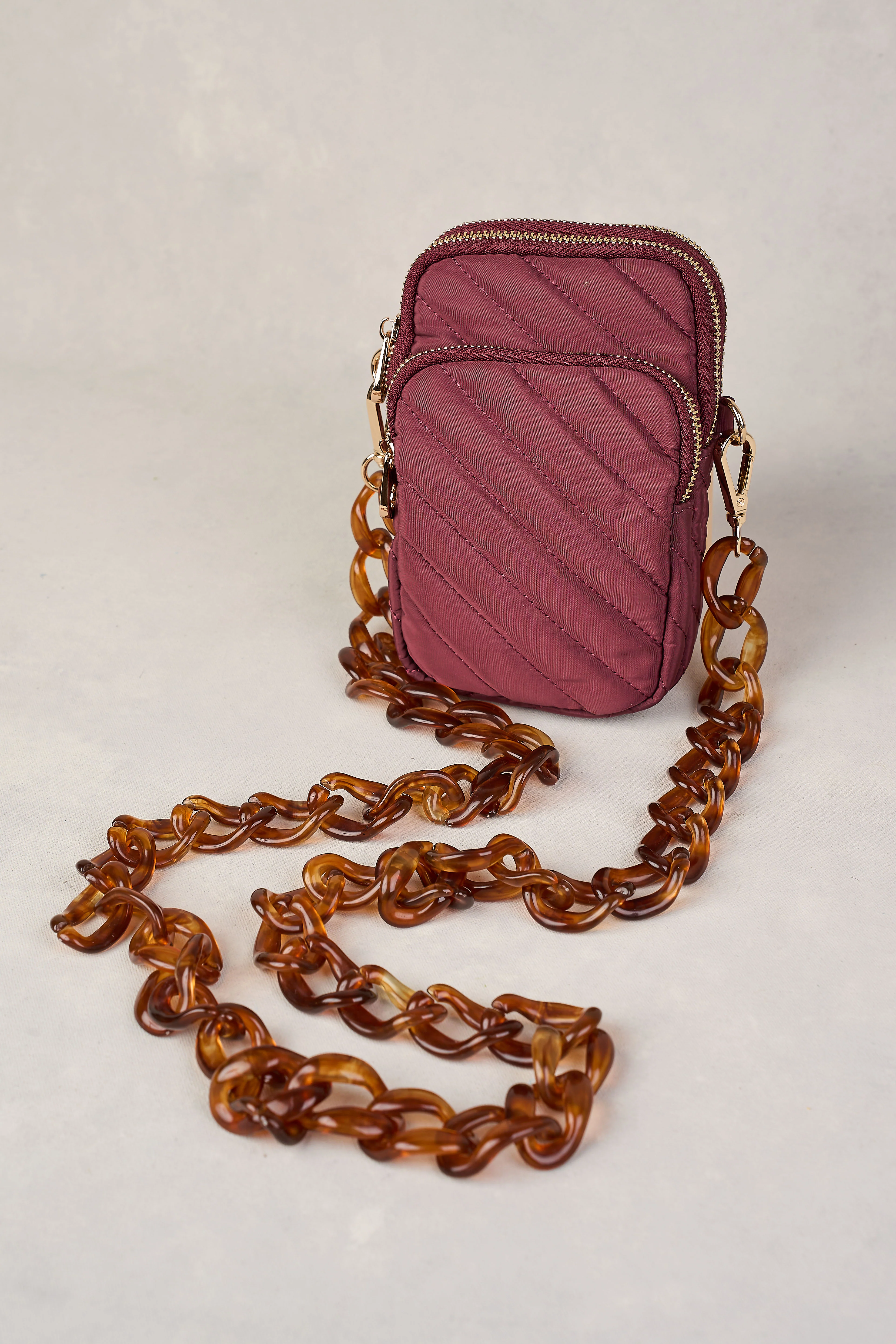 Manon Quilted Phone Bag - Merlot - Skullriy