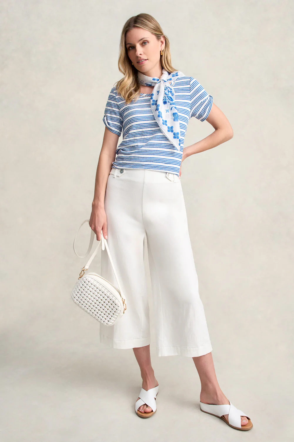 Stripe Linen Tee - Blue Multi Stripe - Skullriy