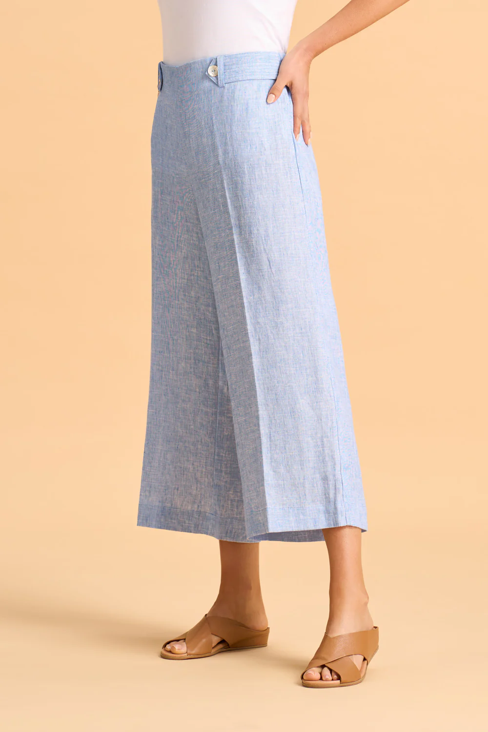 Waist Tab Linen Culotte - Chambray Cross Dye - Skullriy