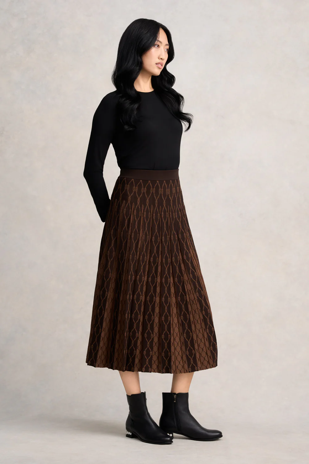 Pleated Knit Skirt - Chocolate & Camel - Skullriy
