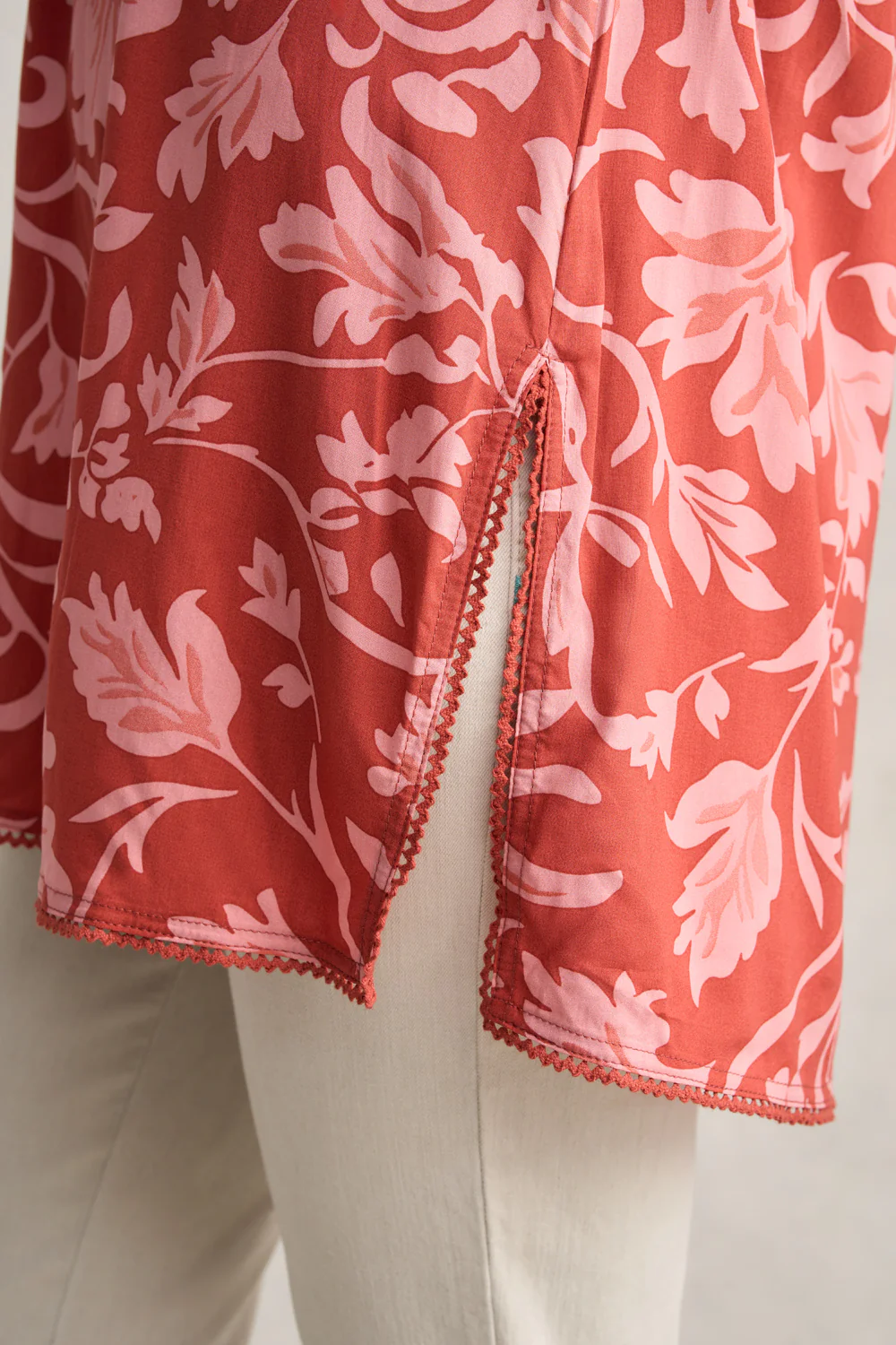 Trim Detail Kaftan  C Rosewood Print - Skullriy