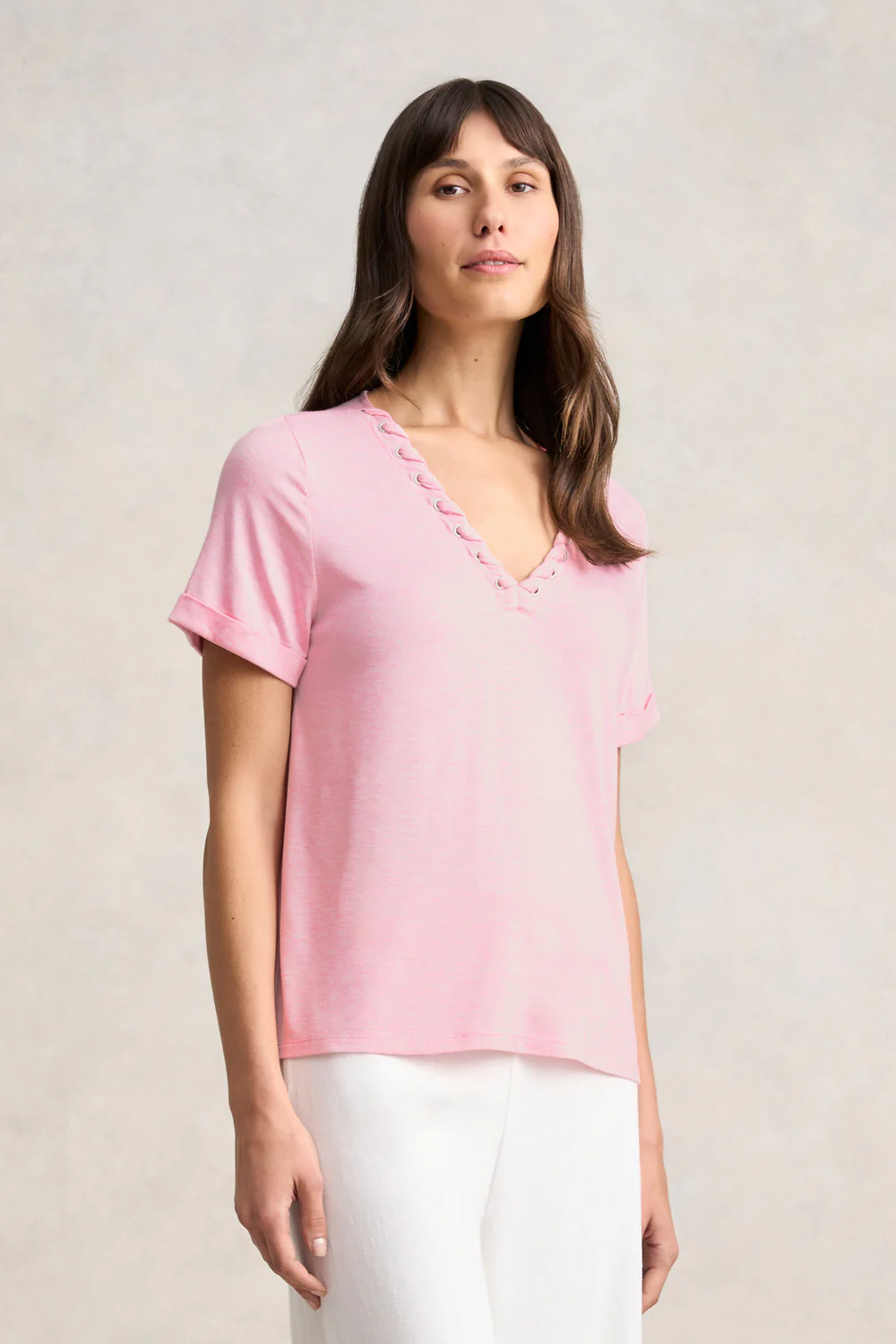 Eyelet Detail T-Shirt - Pink Marle - Skullriy