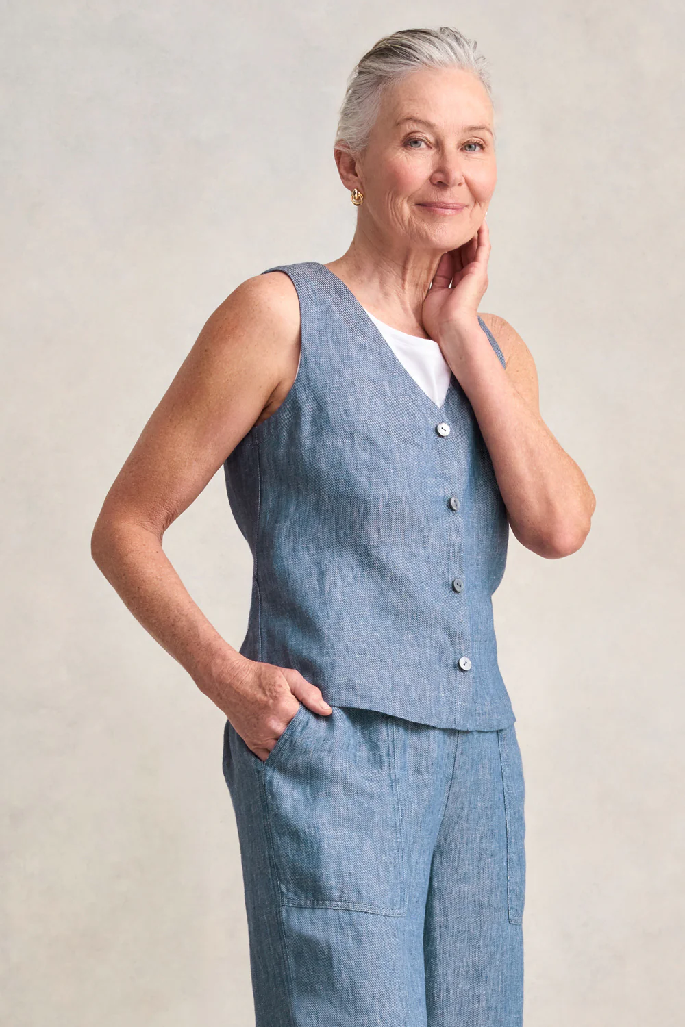 Classic Linen Vest - Indigo Twill - Skullriy