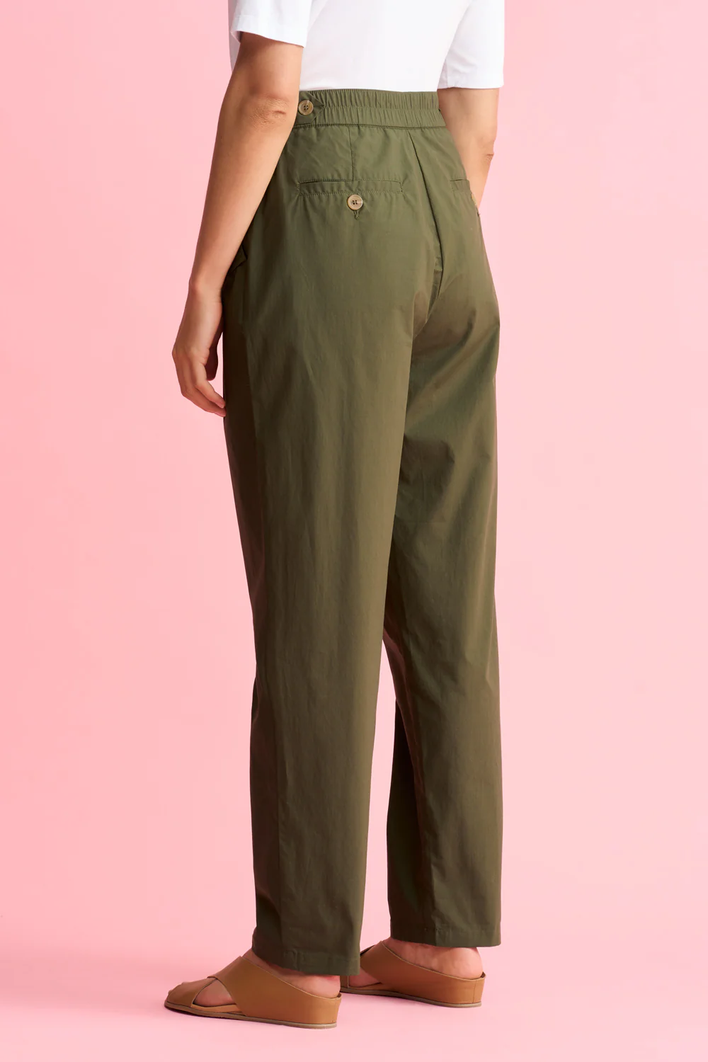 Tab Detail Cotton Pant - Dark Green - Skullriy
