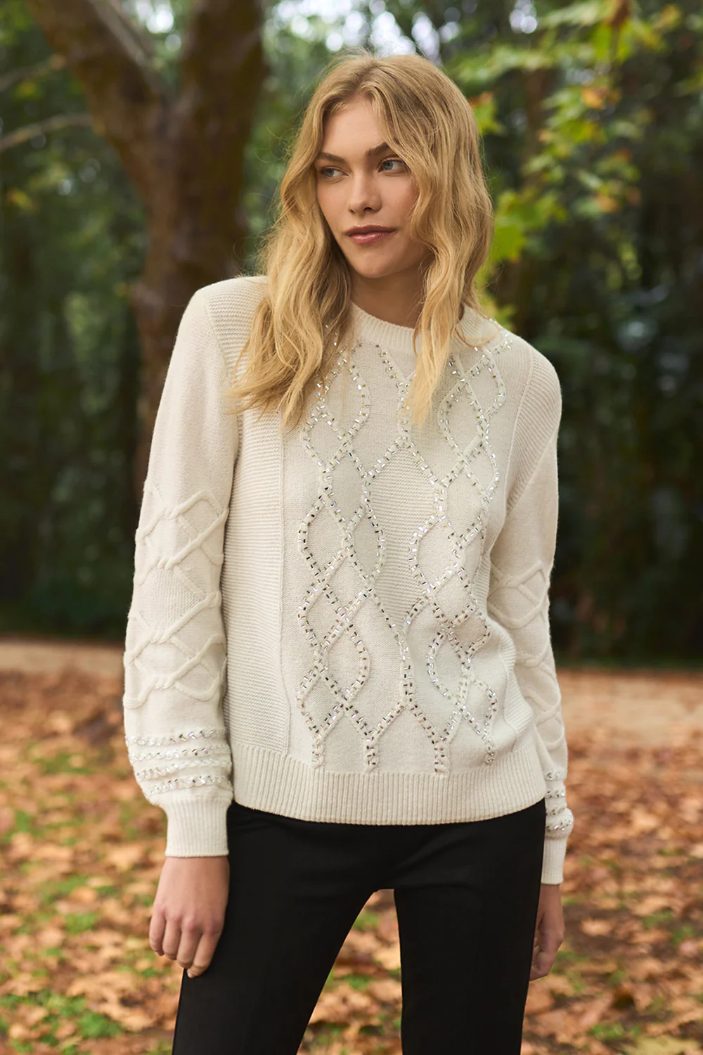 Cable Knit Diamante Jumper - Sugar - Skullriy