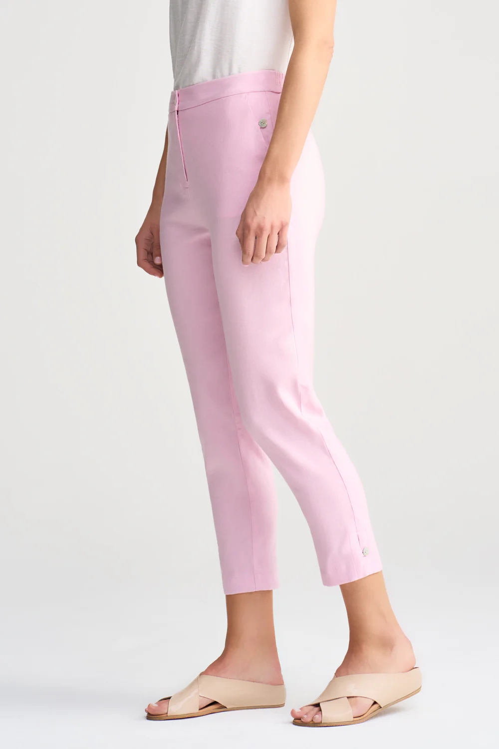 Tab Detail Linen Pant - Pink Lilac - Skullriy