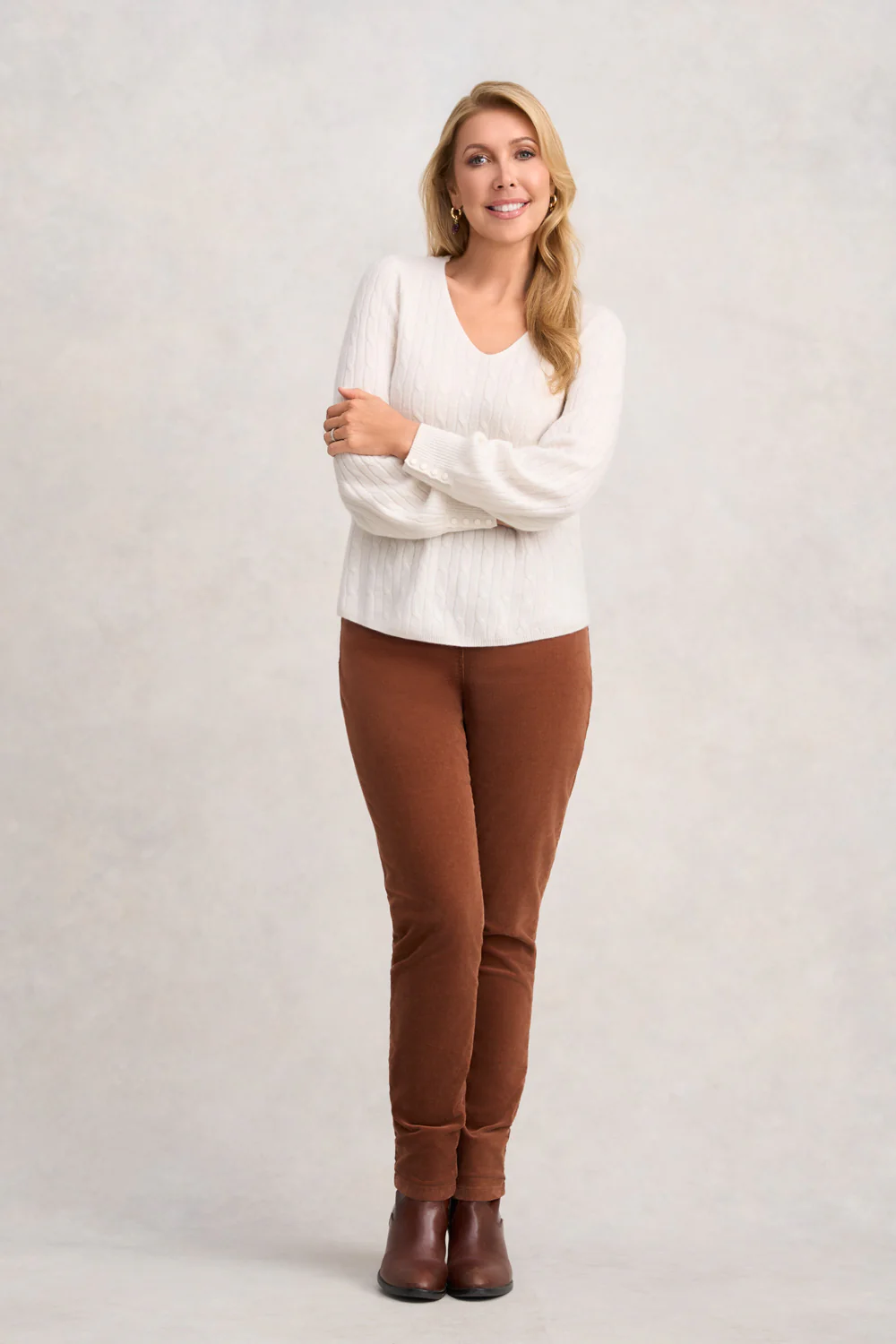 Cashmere Blouson Sleeve Jumper - Cream - Skullriy