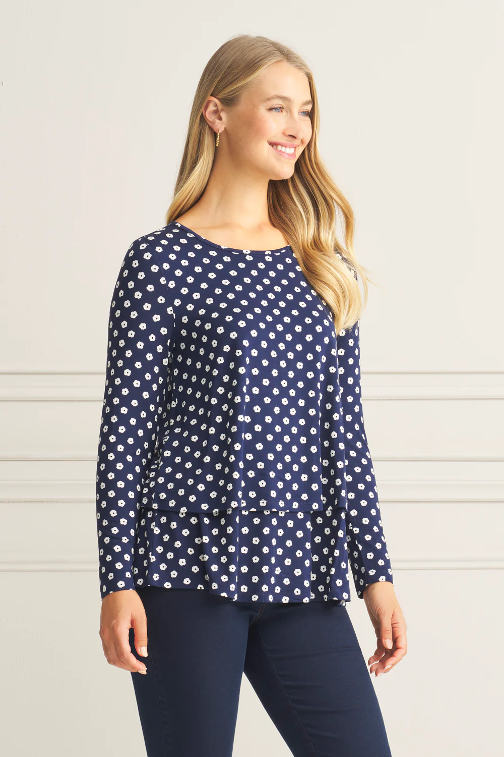 Long Sleeve Layered Tee - Floral Polka Dot - Skullriy