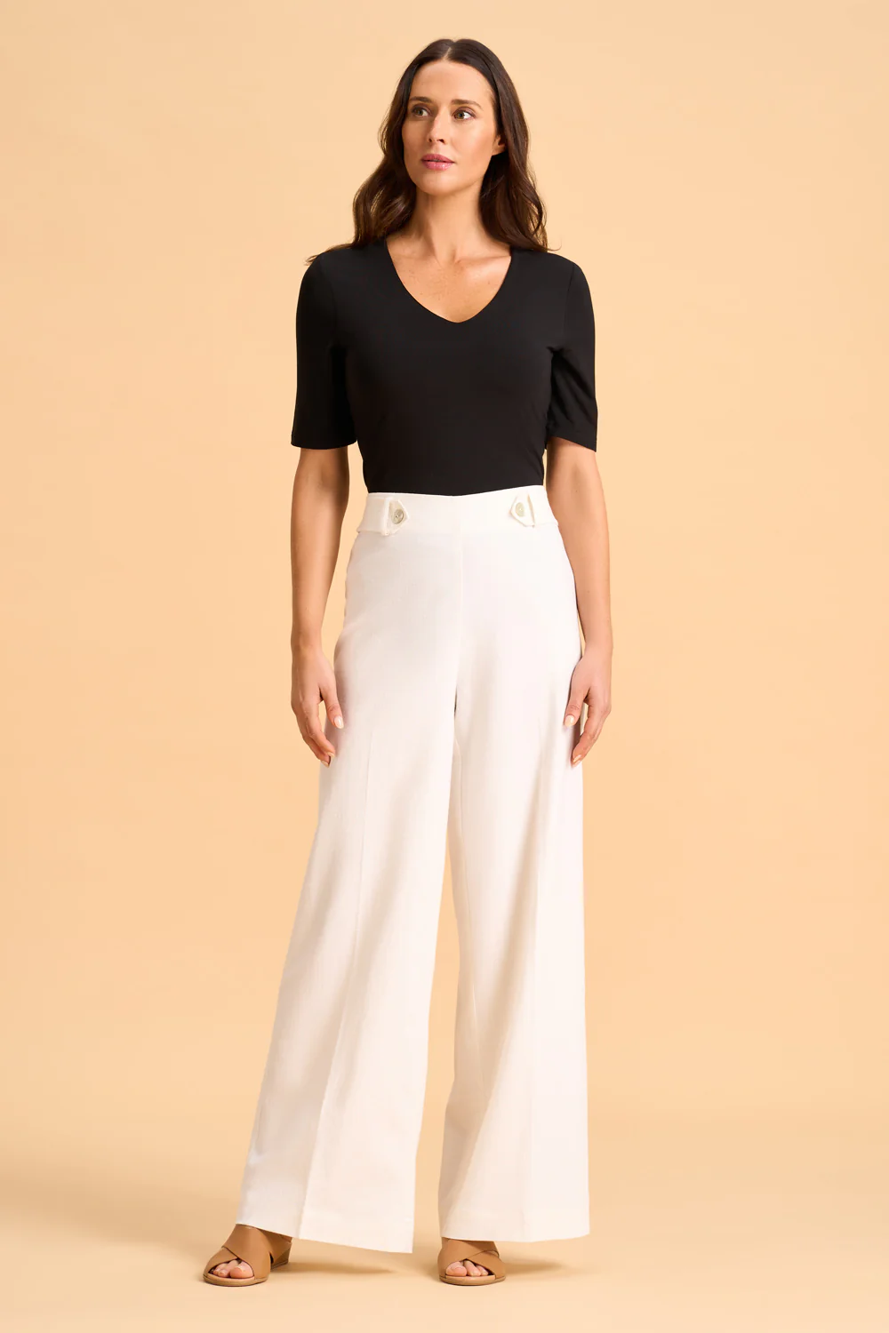 Full Length Waist Tab Linen Pant - White - Skullriy