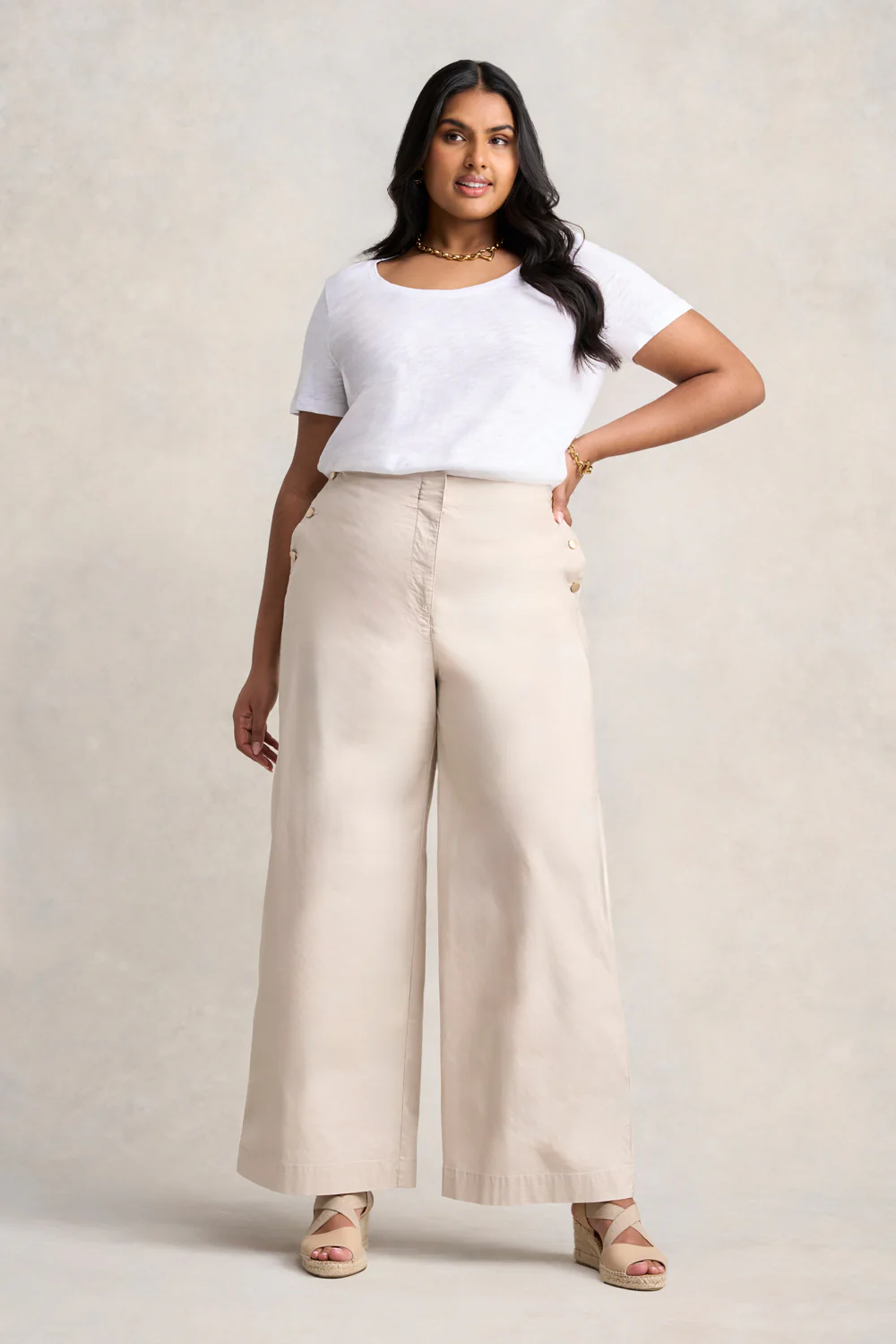 Cotton Wide Leg Pant - Pebble - Skullriy
