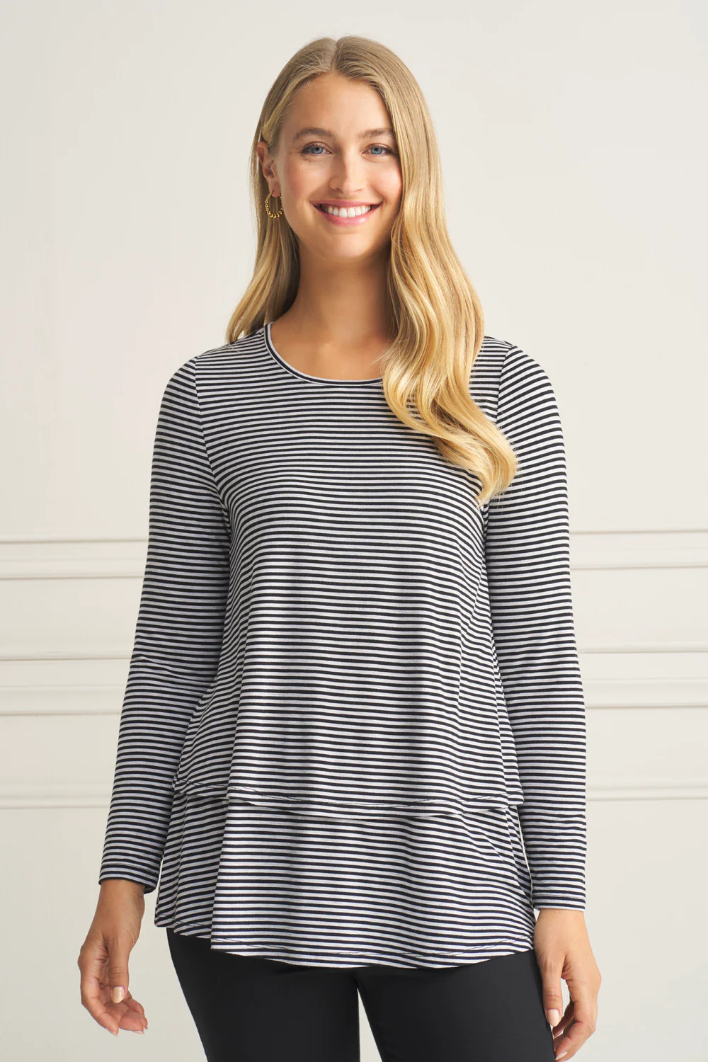 Long Sleeve Layered Tee - Black & Grey Stripe - Skullriy
