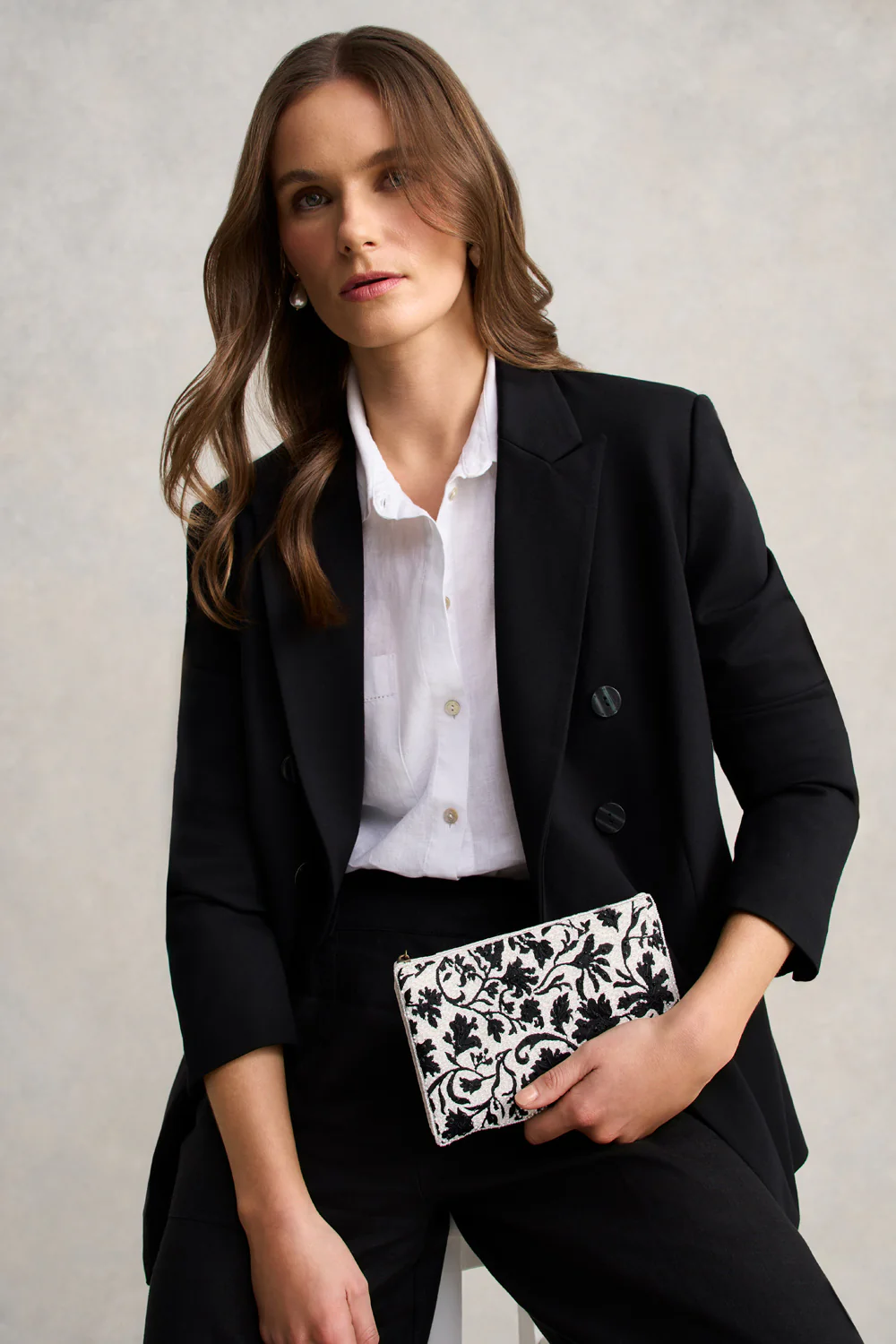 Monochrome Beaded Mini Clutch - Black - Skullriy