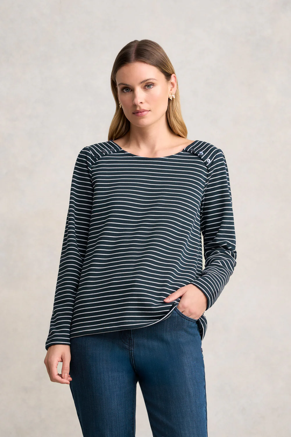 Stripe Long Sleeve T-Shirt - Ink & White Stripe - Skullriy