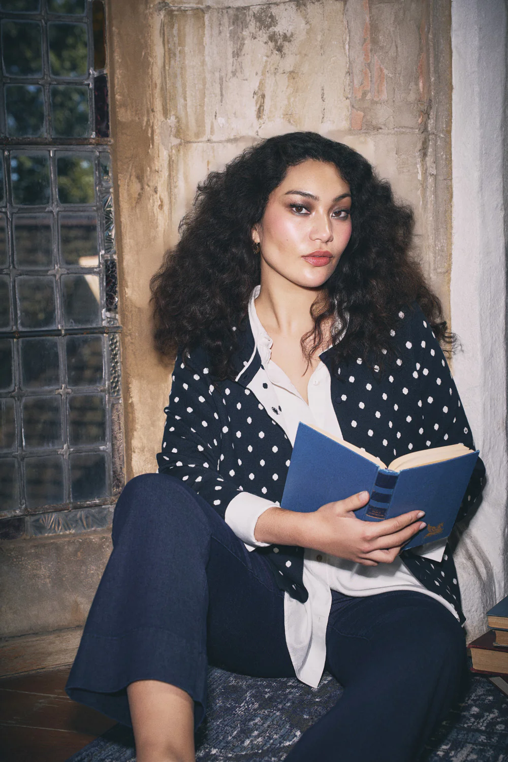 Jacquard Cotton Cardigan - Deep Navy Spot - Skullriy