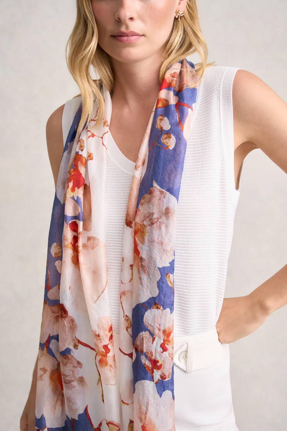 Magnolia Bloom Silk Scarf - Multi - Skullriy