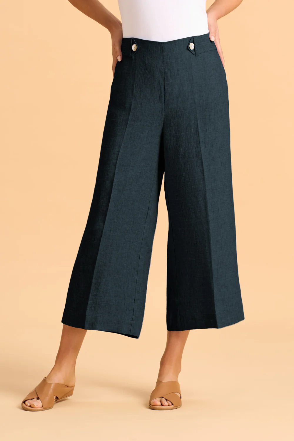 Waist Tab Linen Culotte - Ink - Skullriy