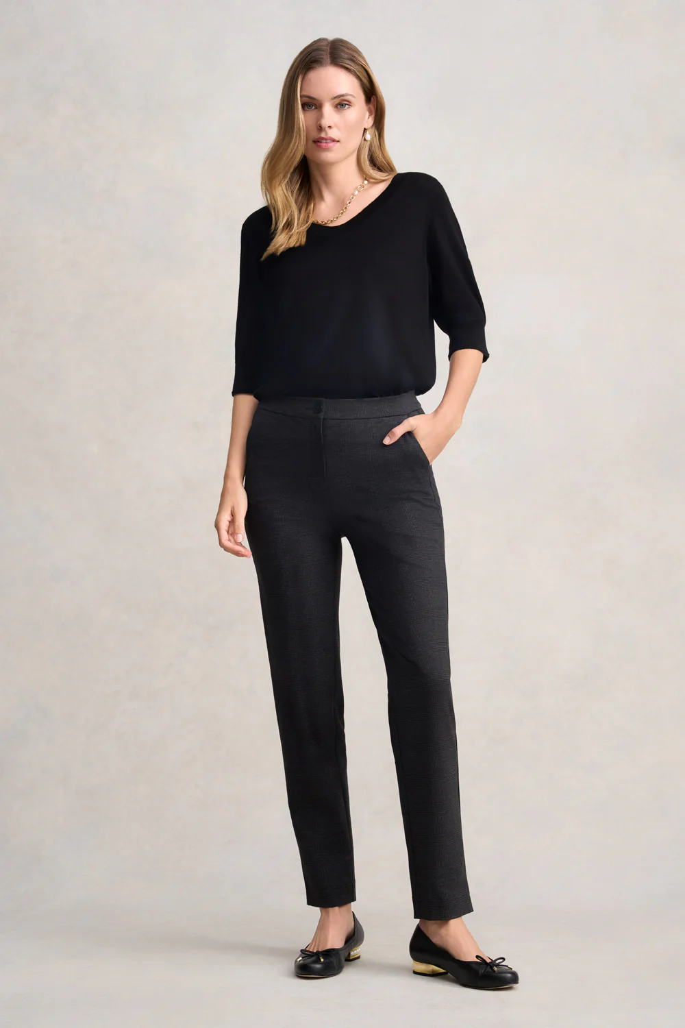 Tapered Ponte Pant - Greyscale Check - Skullriy