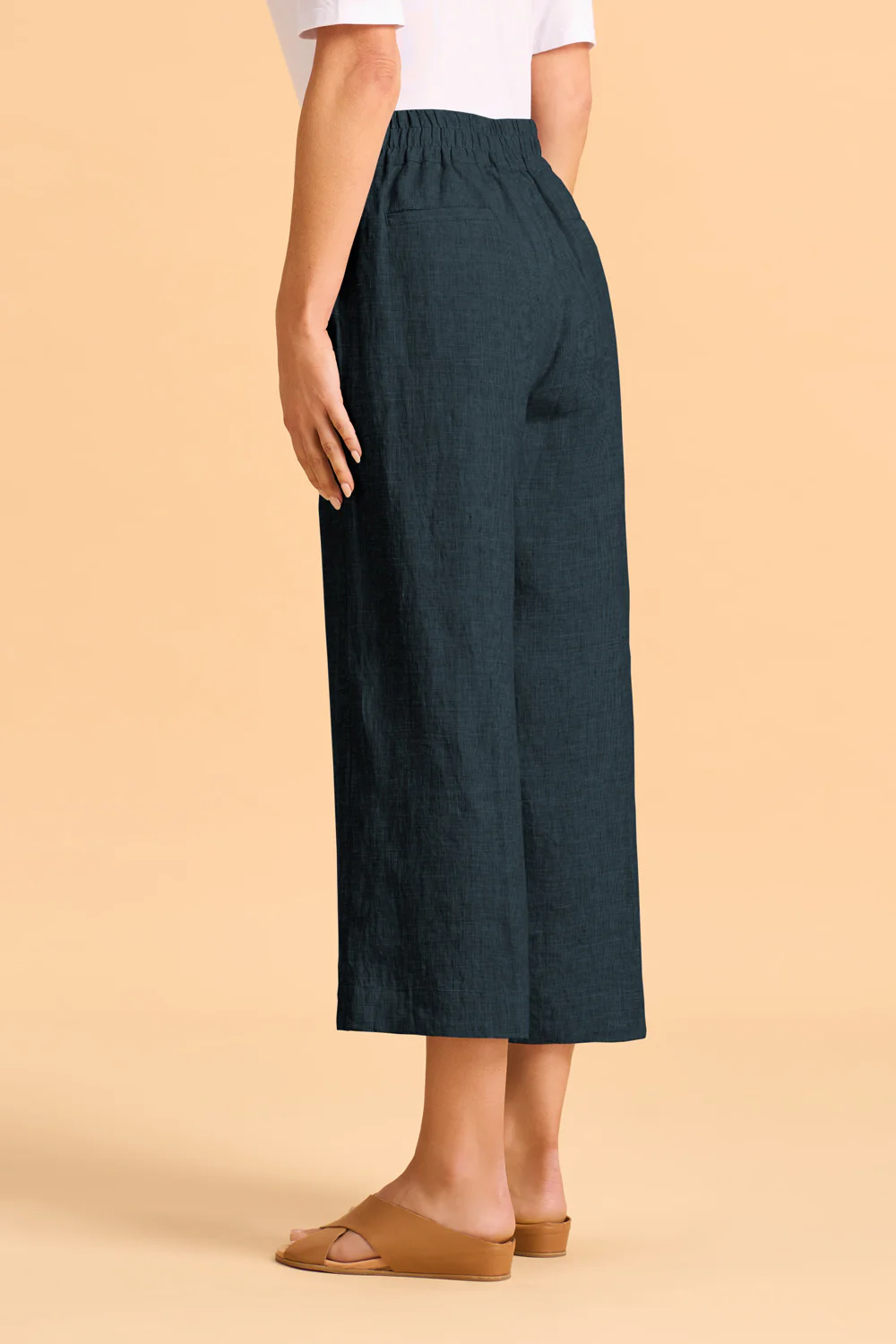 Waist Tab Linen Culotte - Ink - Skullriy