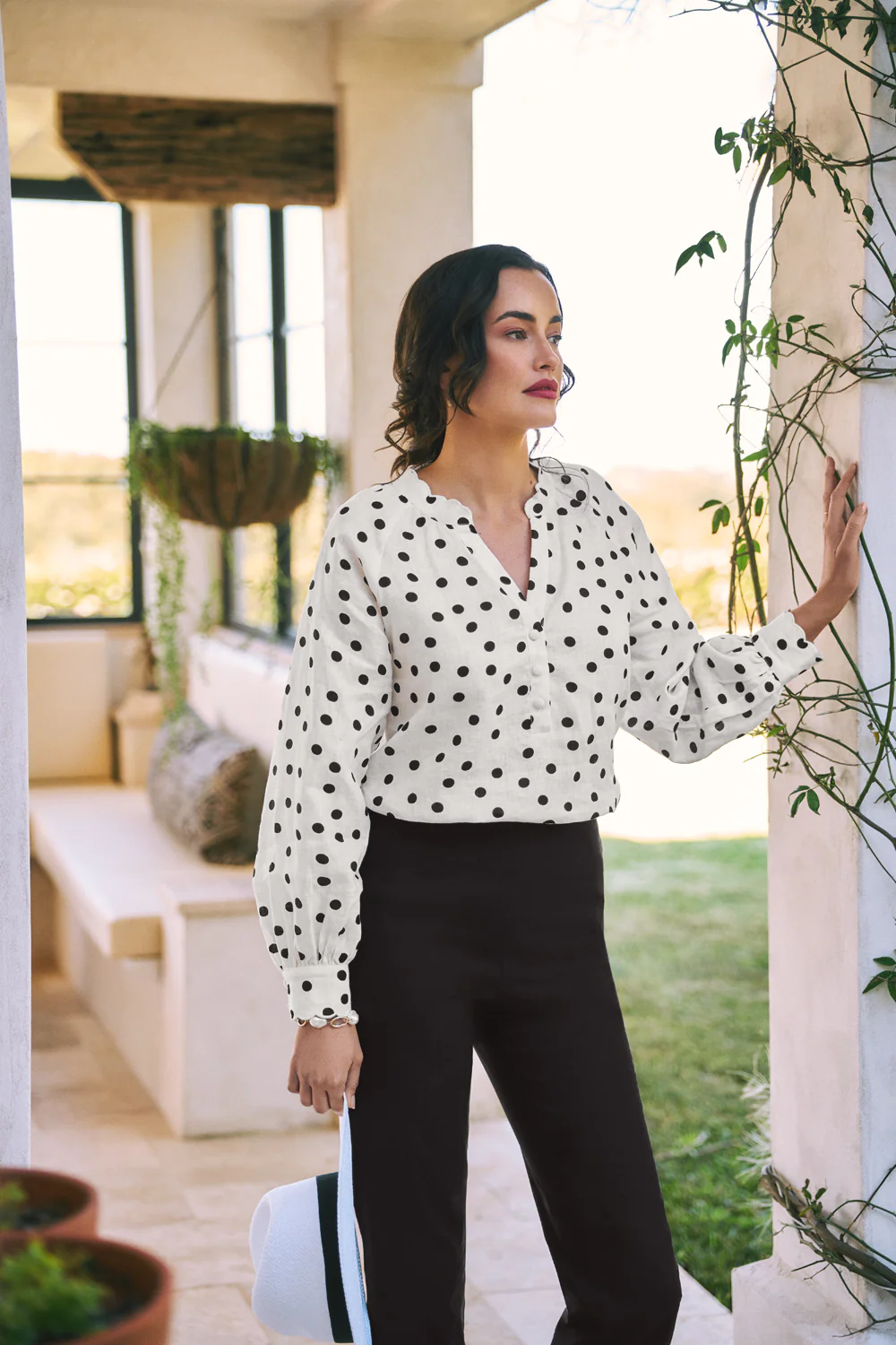 Spot Linen Blouse  C Spot Print - Skullriy