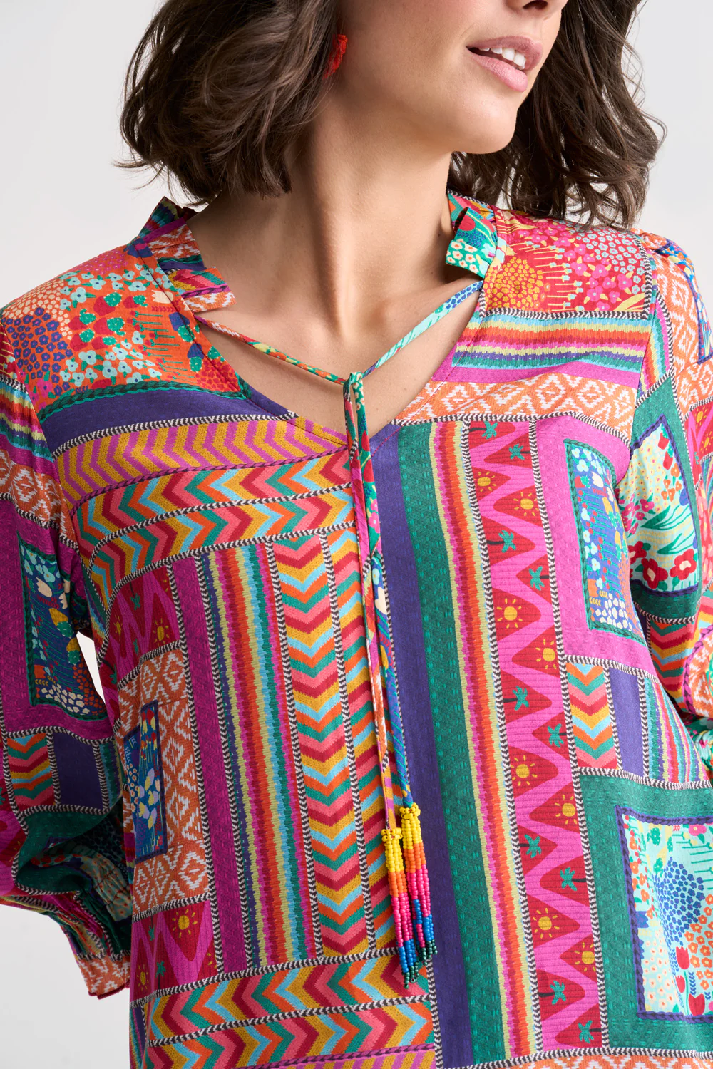 Beaded Tassel Kaftan - Tropical Patchwork - Skullriy