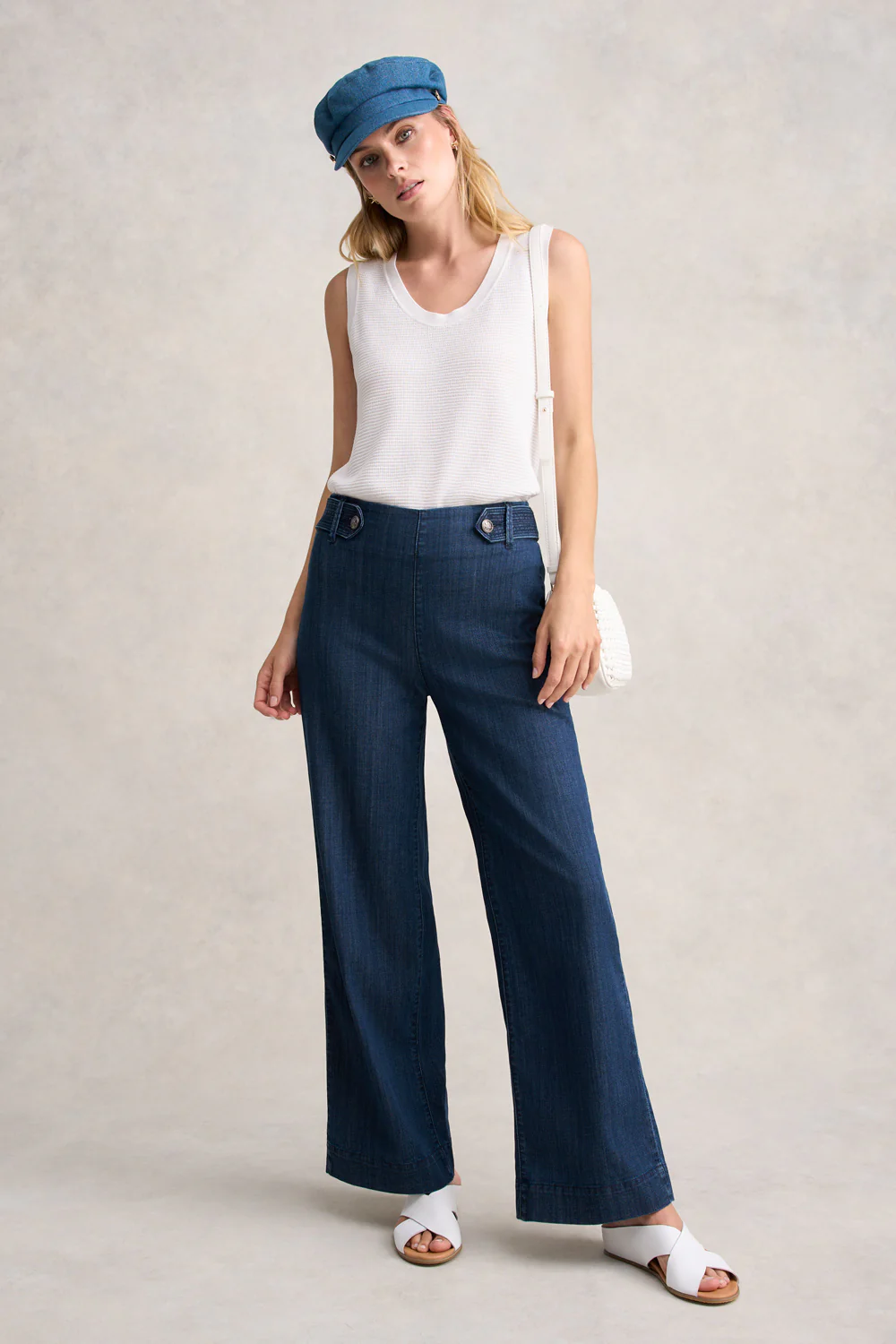Wide Leg Jeans - Mid Blue Denim - Skullriy