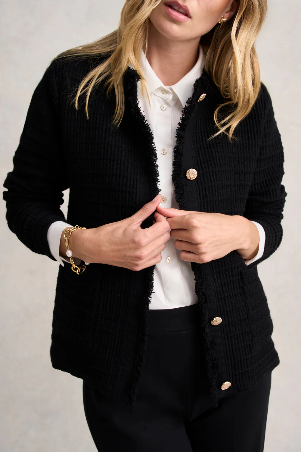 Tweed Knit Jacket - Black - Skullriy