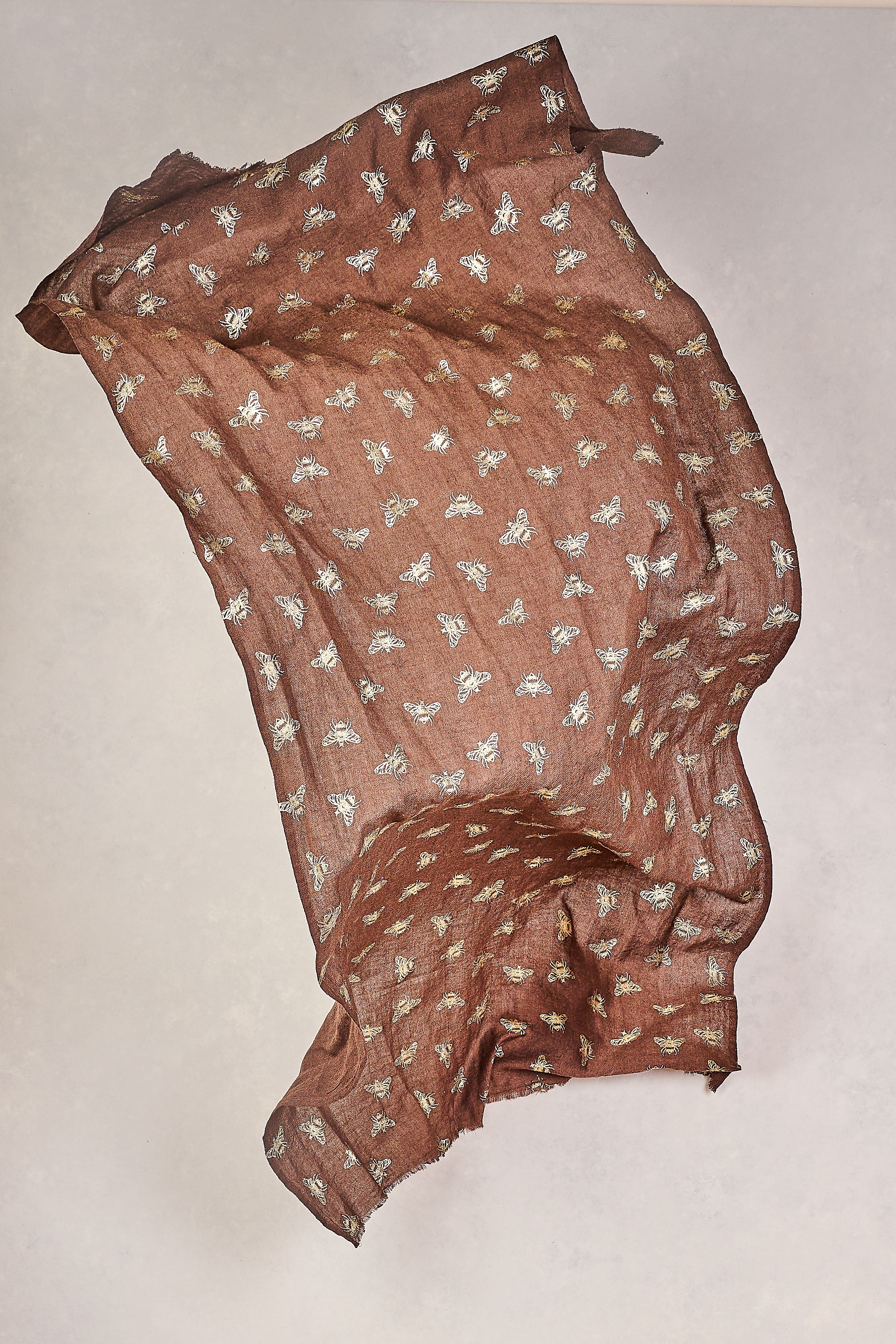 Bee Foil Wool Scarf - Chocolate & Gold - Skullriy