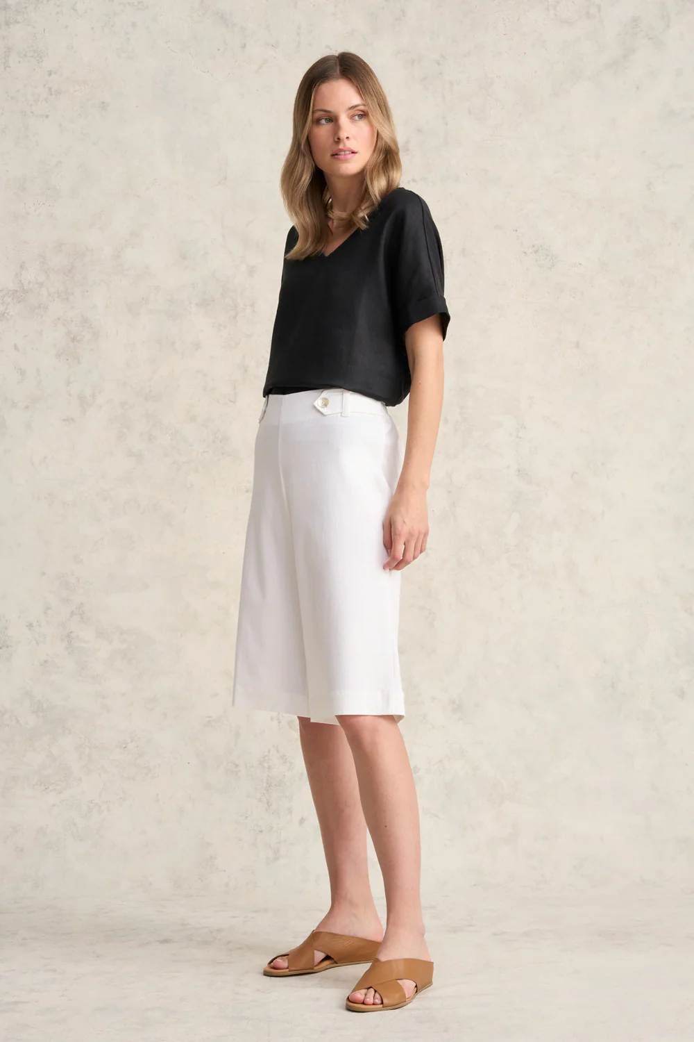 Waist Tab Linen Short - White - Skullriy