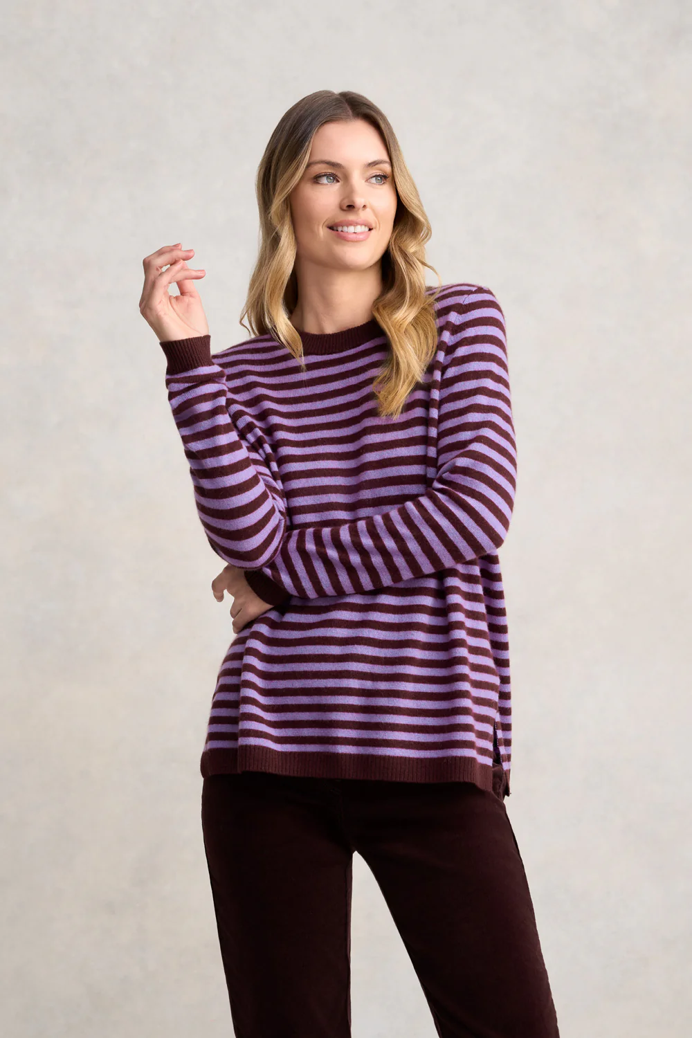 Cashmere Blend Crew Neck Jumper - Violet Stripe - Skullriy